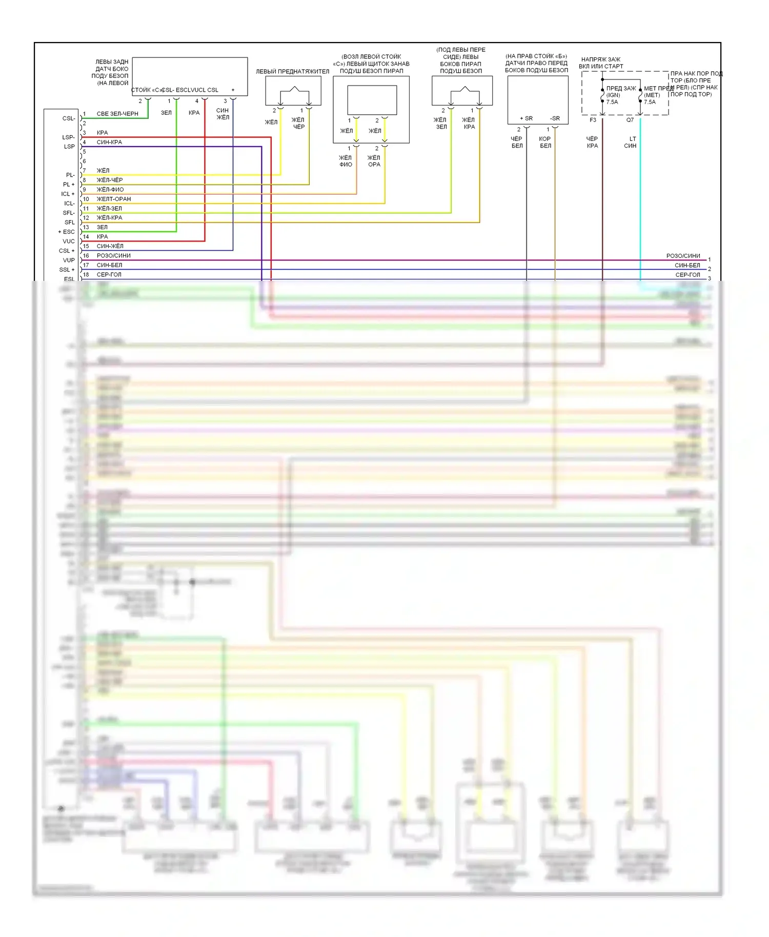 LX Lexus J100 рестайлинг (2002-2007): Электросхема подушек безопасности (1 из 2) 