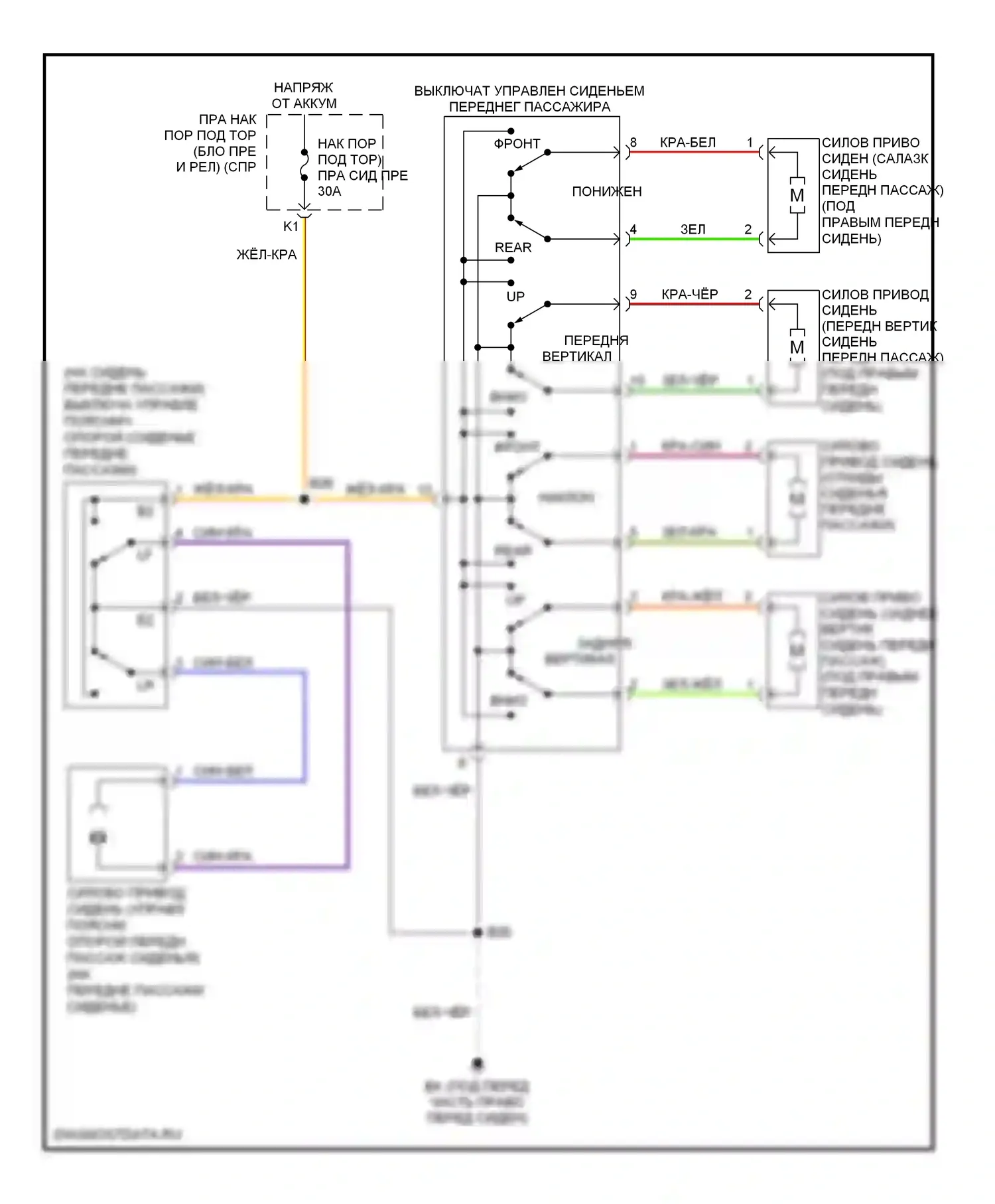 LX Lexus J100 рестайлинг (2002-2007): Электросхема пассажирского сиденья 