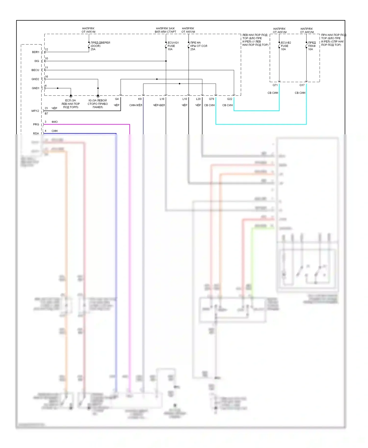 LX Lexus J100 рестайлинг (2002-2007): Электросхема складной крыши/люка 