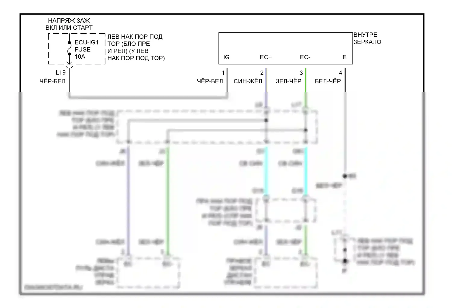 LX Lexus J100 рестайлинг (2002-2007): Электросхема электрохромного зеркала 