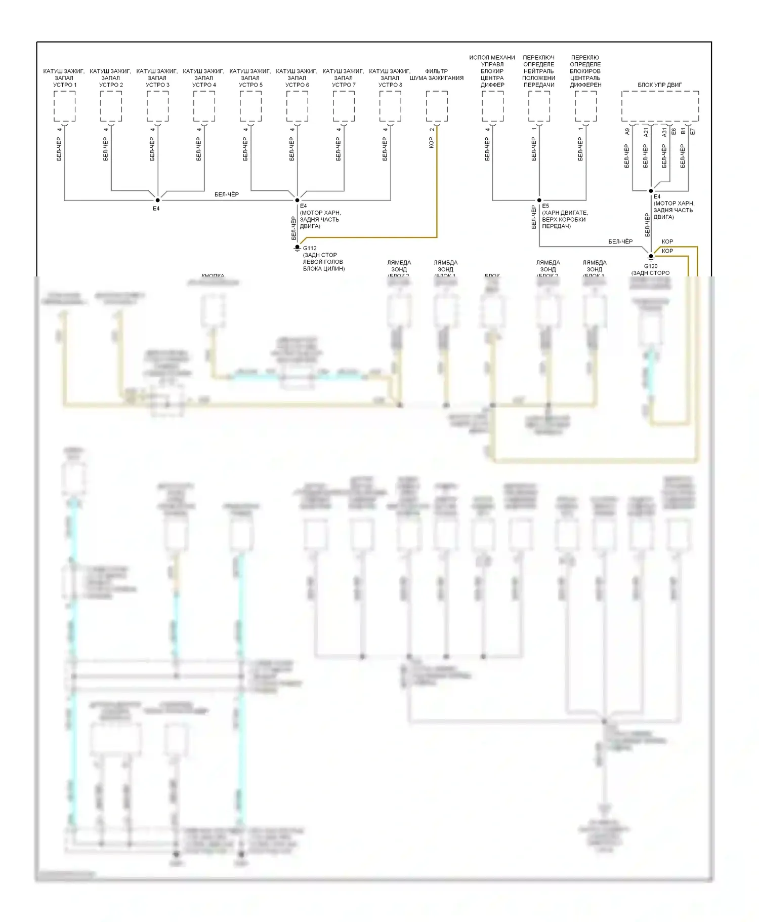 LX Lexus J100 (1998-2002): Электросхема точек подключения масс (1 из 4) 