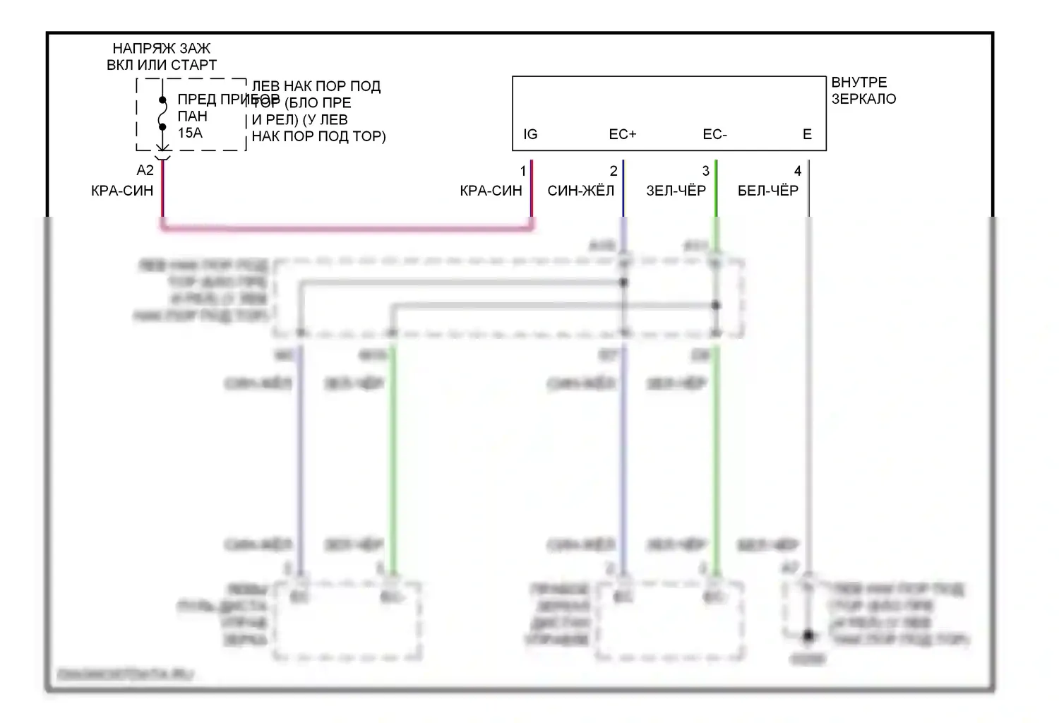 LX Lexus J100 (1998-2002): Электросхема электрохромного зеркала 