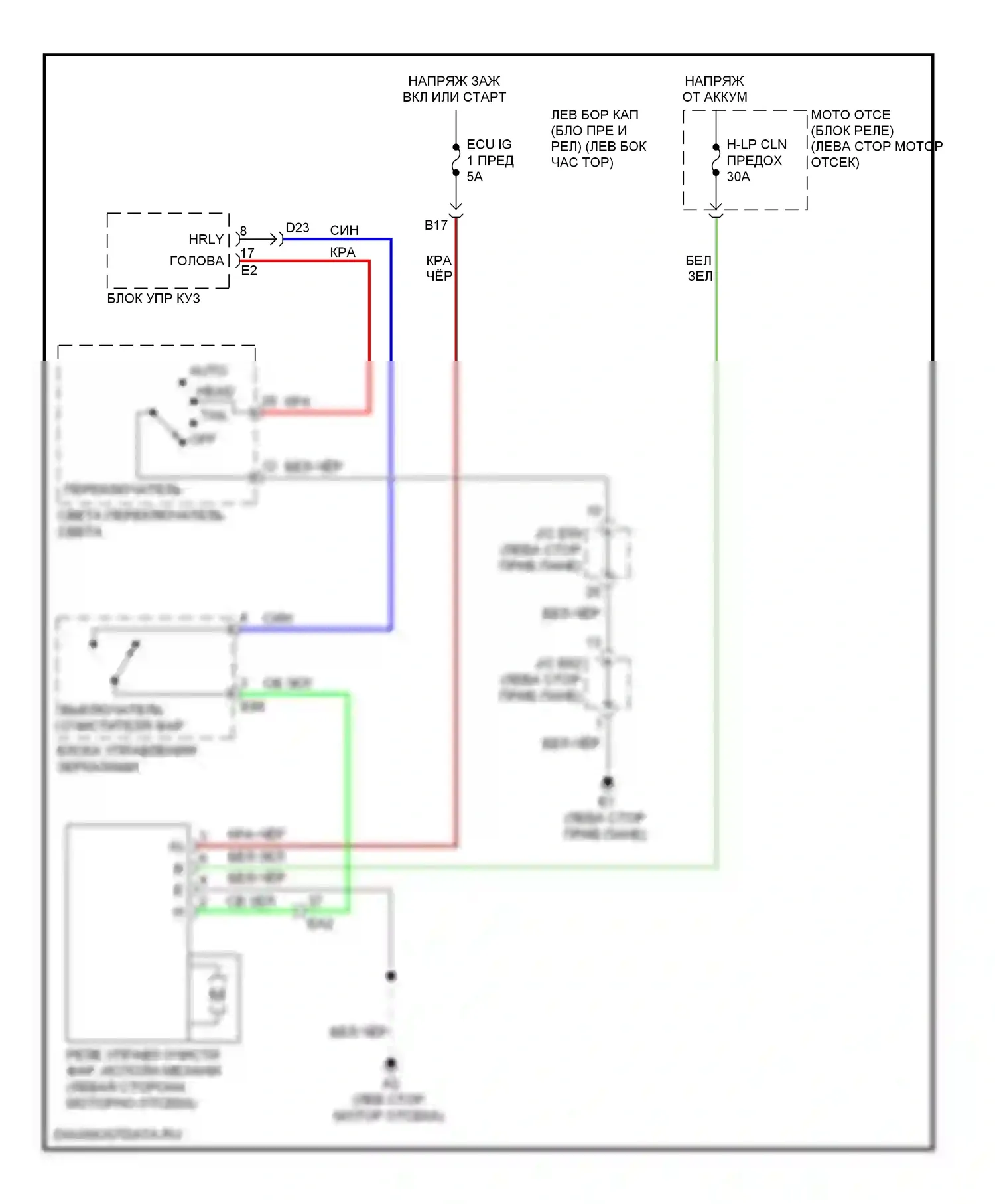LX Lexus J200 рестайлинг (2012-2015): Электросхема омывателя фар 