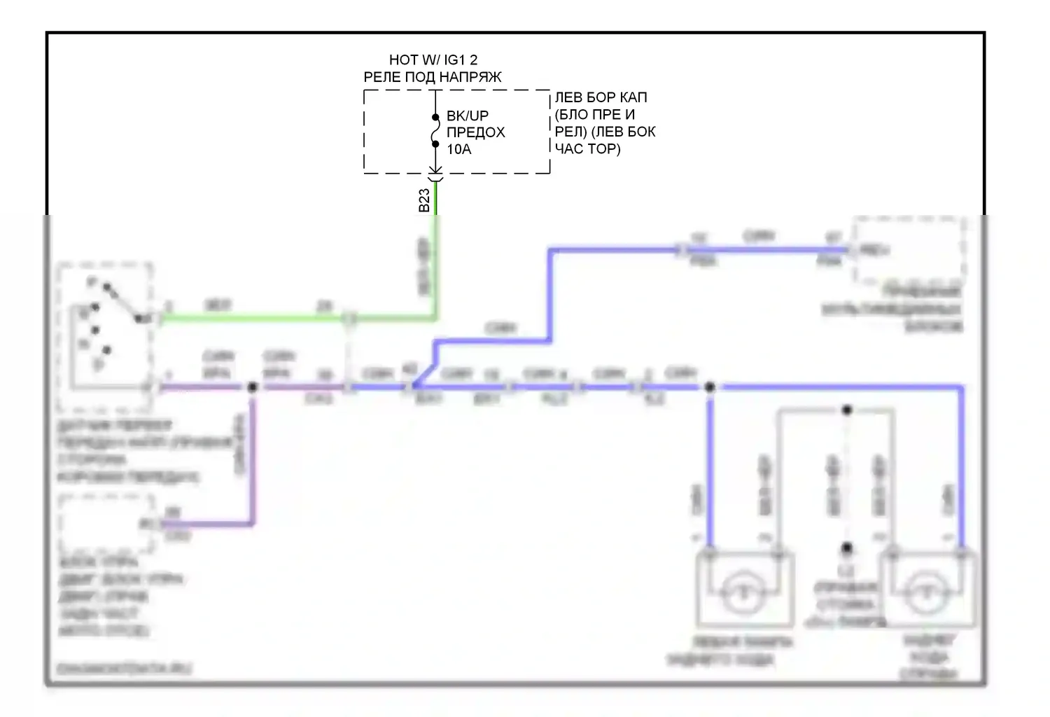 LX Lexus J200 рестайлинг (2012-2015): Электросхема фонарей заднего хода 