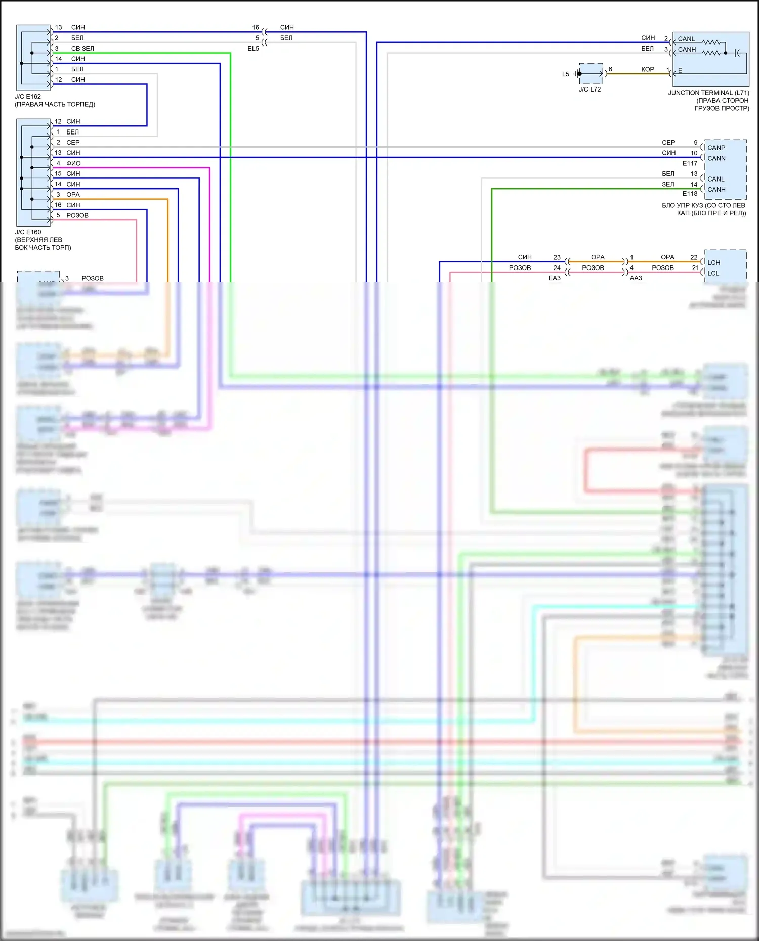 LX Lexus J200 рестайлинг 2 (2015-2023): Электросхема шины высокого/низкого уровня (2 из 4) 