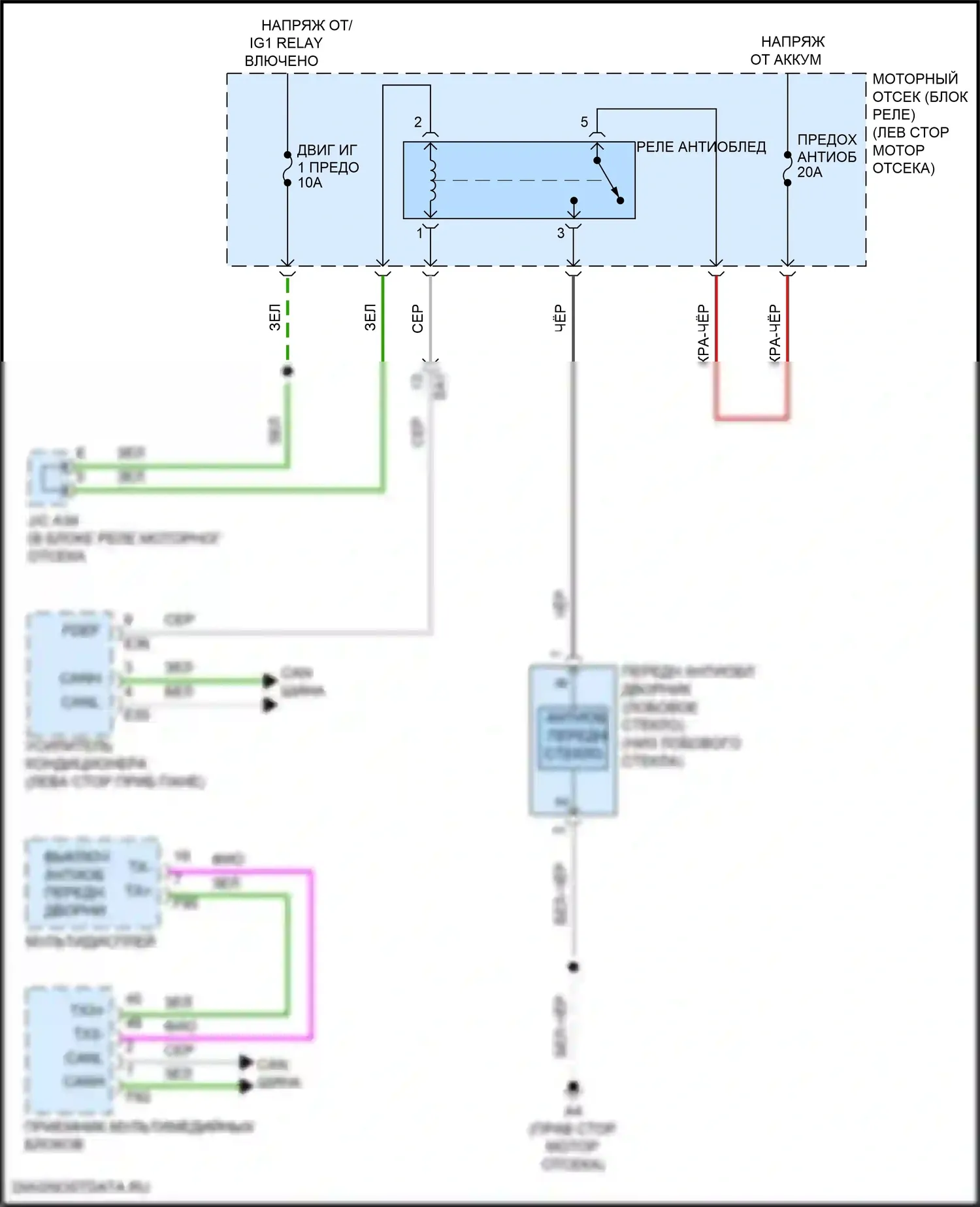 LX Lexus J200 рестайлинг 2 (2015-2023): Электросхема переднего антиобледенителя 