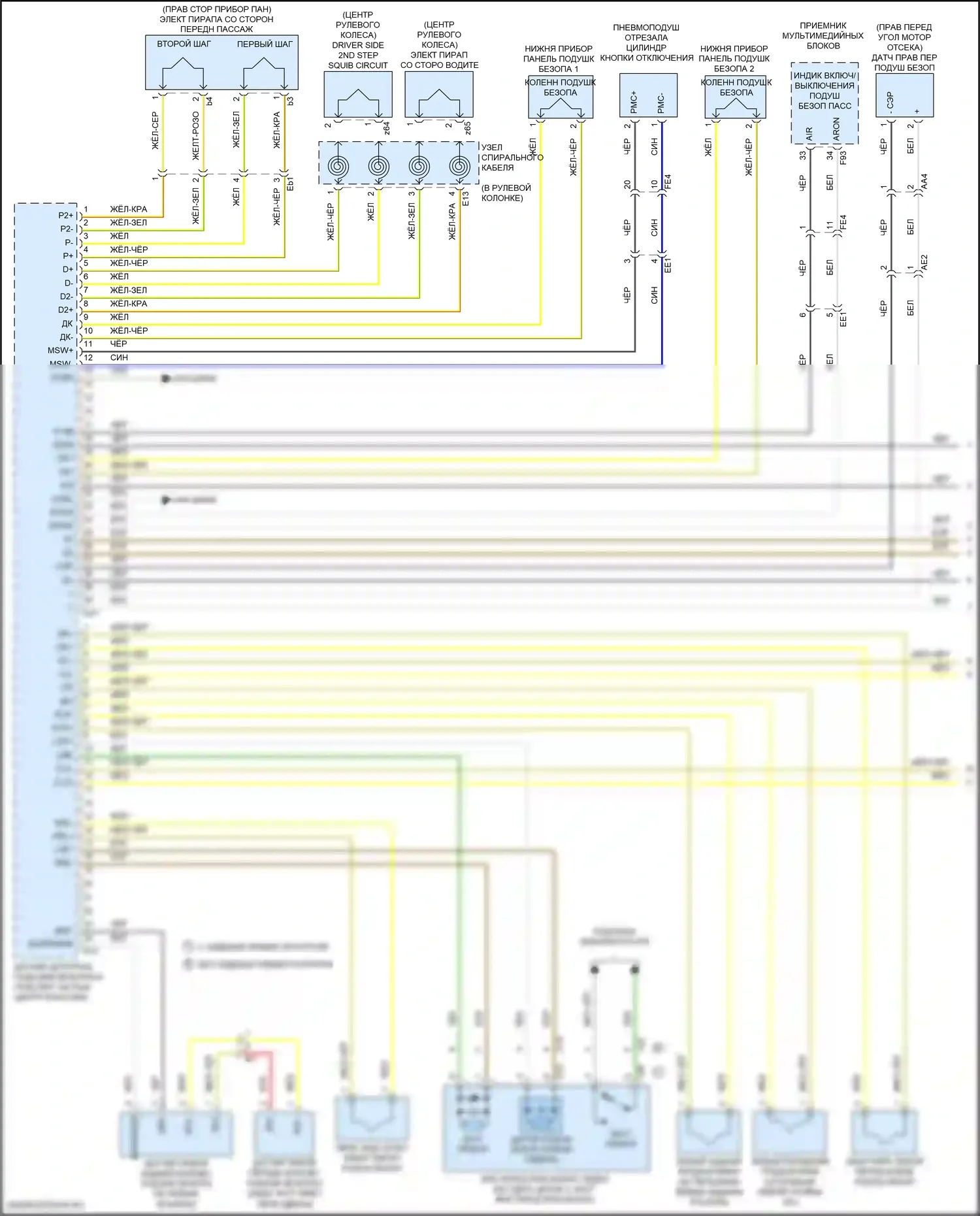 LX Lexus J200 рестайлинг 2 (2015-2023): Электросхема подушек безопасности (1 из 3) 