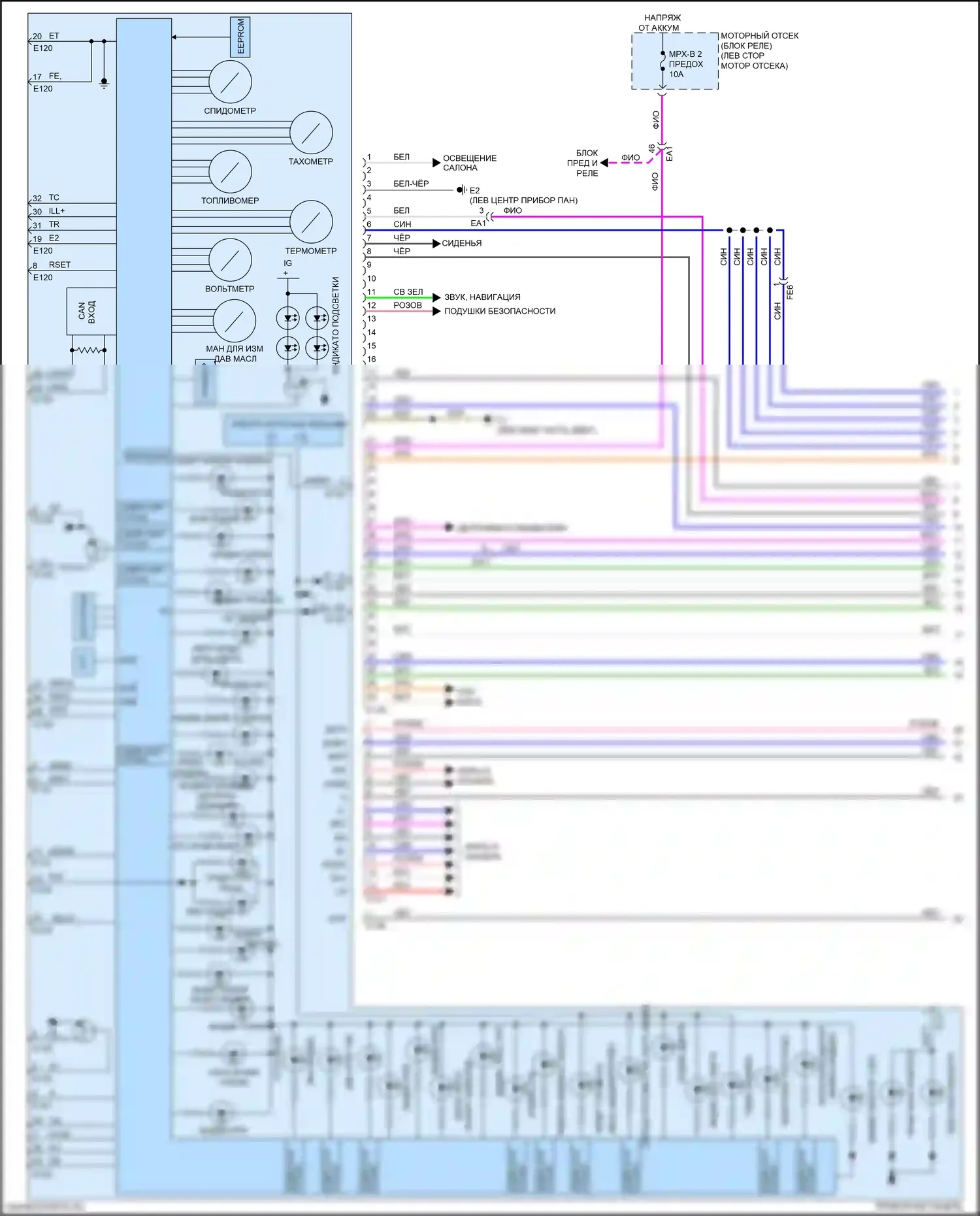 LX Lexus J200 рестайлинг 2 (2015-2023): Электросхема приборной панели (1 из 3) 