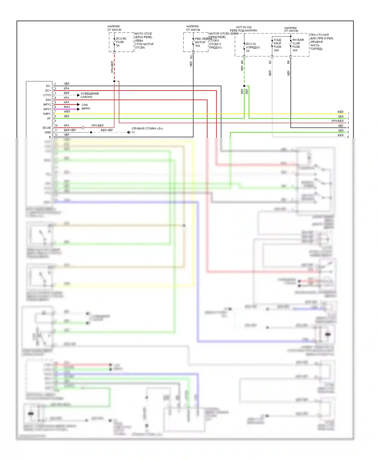 LX Lexus J200 (2007-2012): Электросхема электромеханического замка задней двери (1 из 2) 