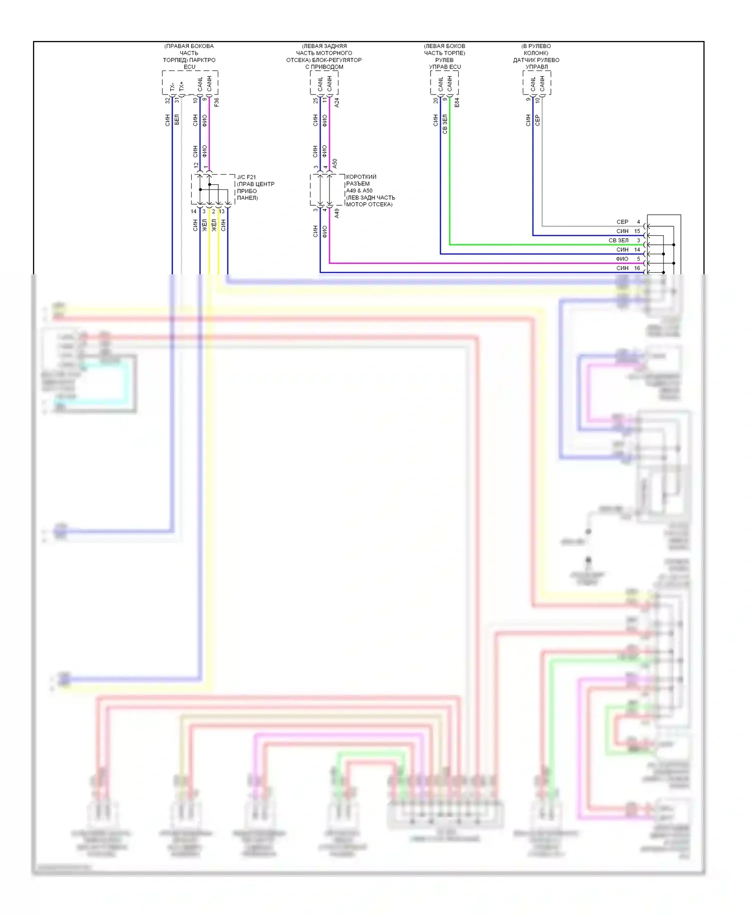 LX Lexus J200 (2007-2012): Электросхема шины высокого/низкого уровня (2 из 2) 