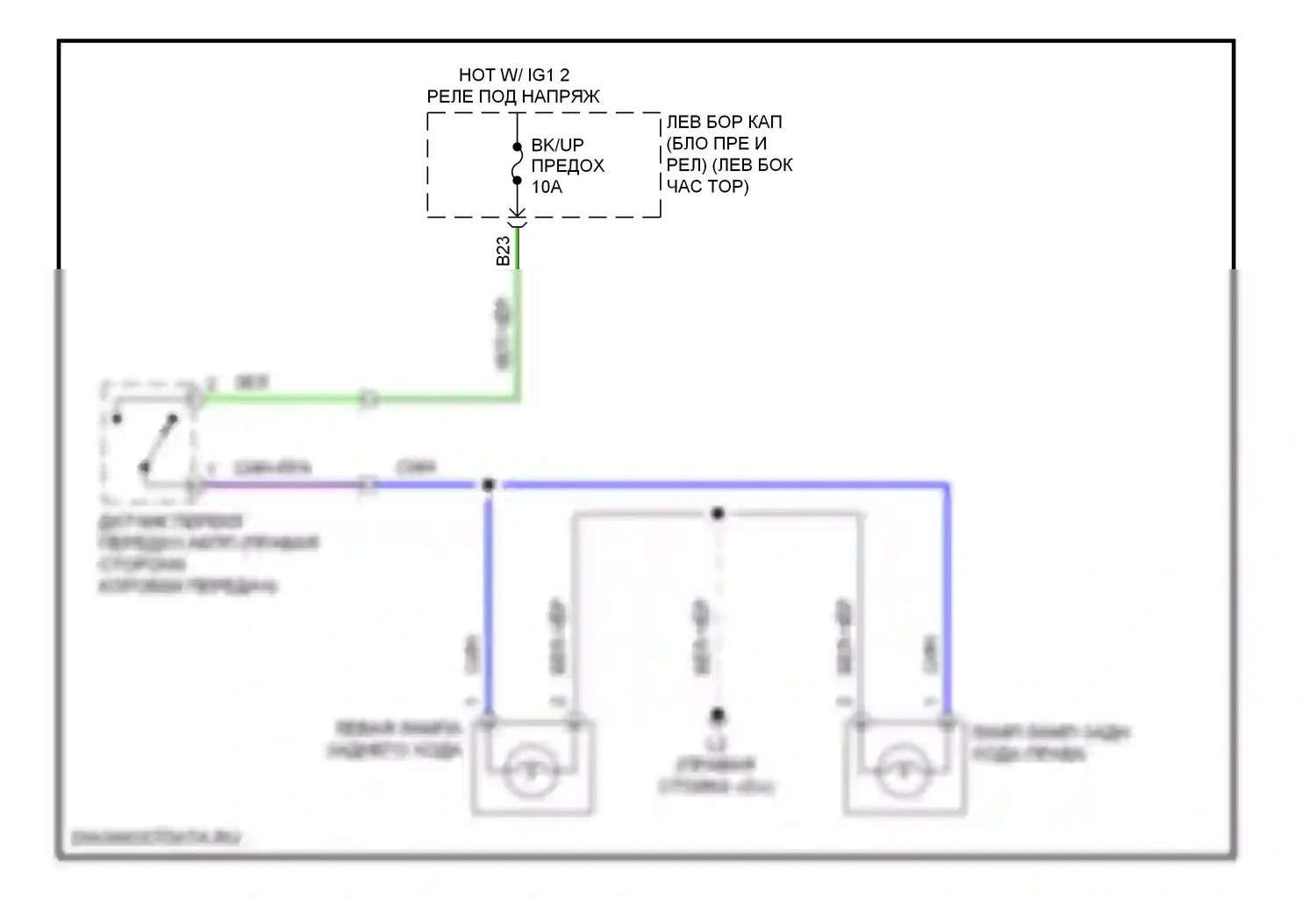 LX Lexus J200 (2007-2012): Электросхема фонарей заднего хода 