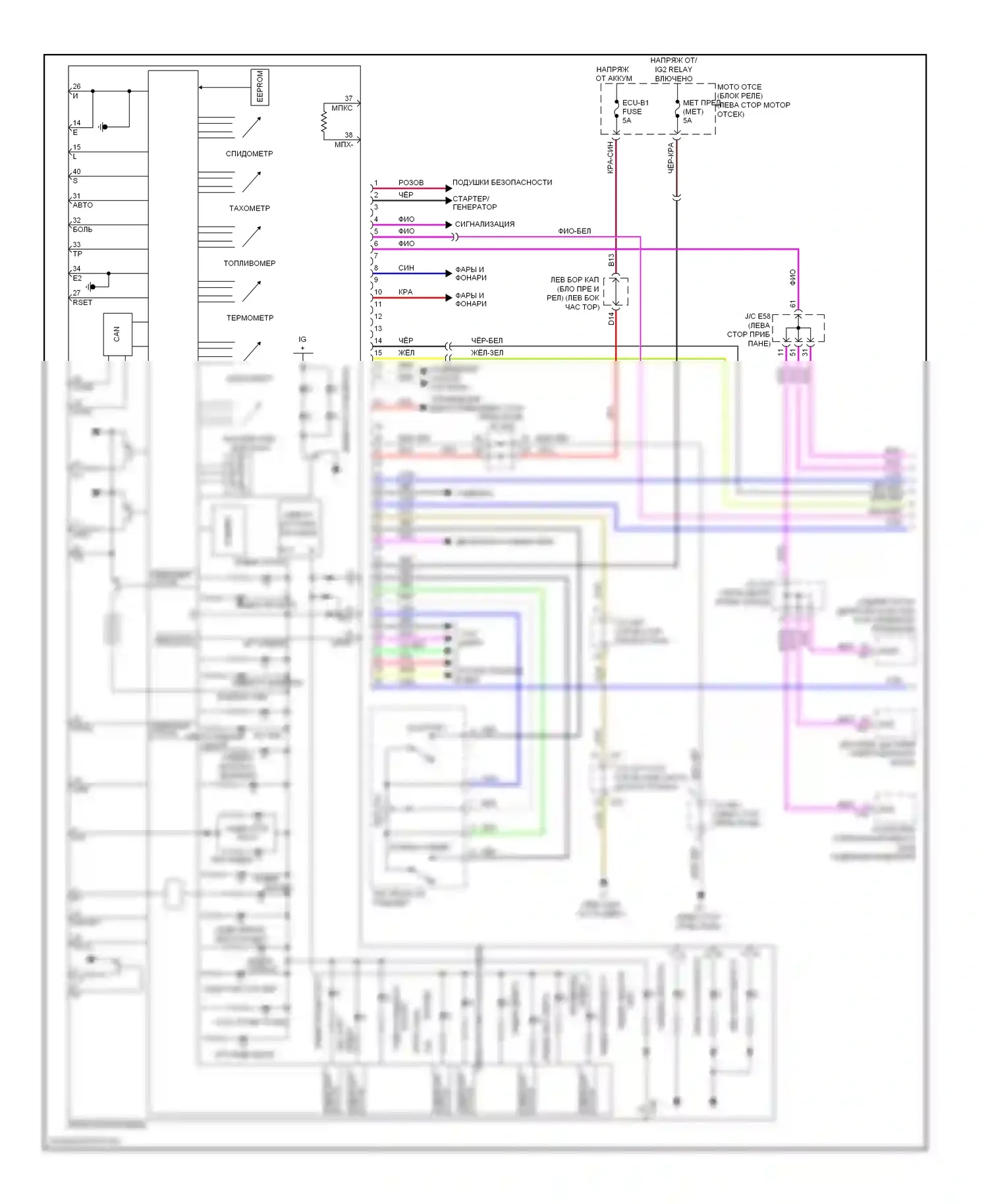 LX Lexus J200 (2007-2012): Электросхема приборной панели (1 из 2) 