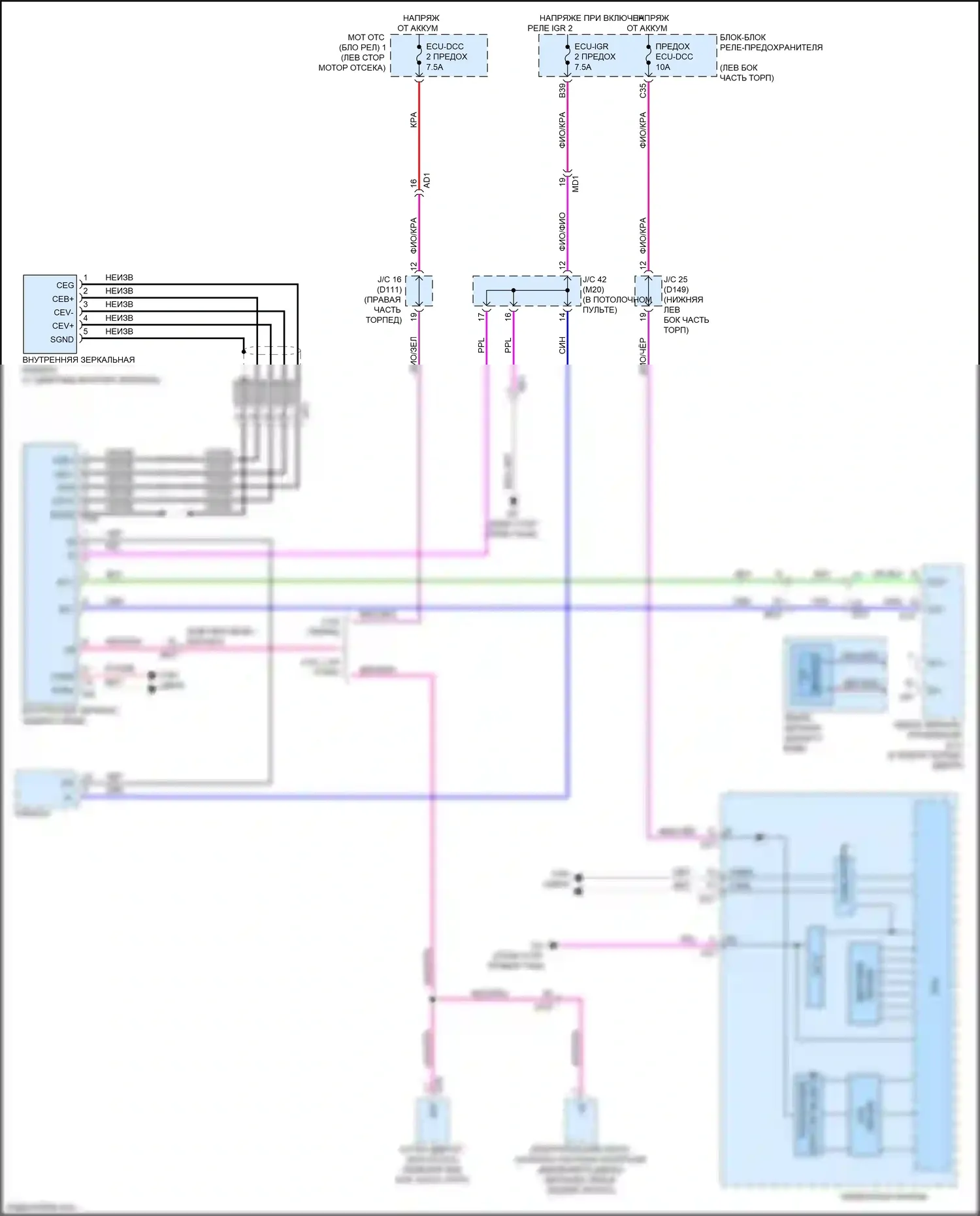 NX Lexus AZ20 (2021-2024): Электросхема электрохромного зеркала 