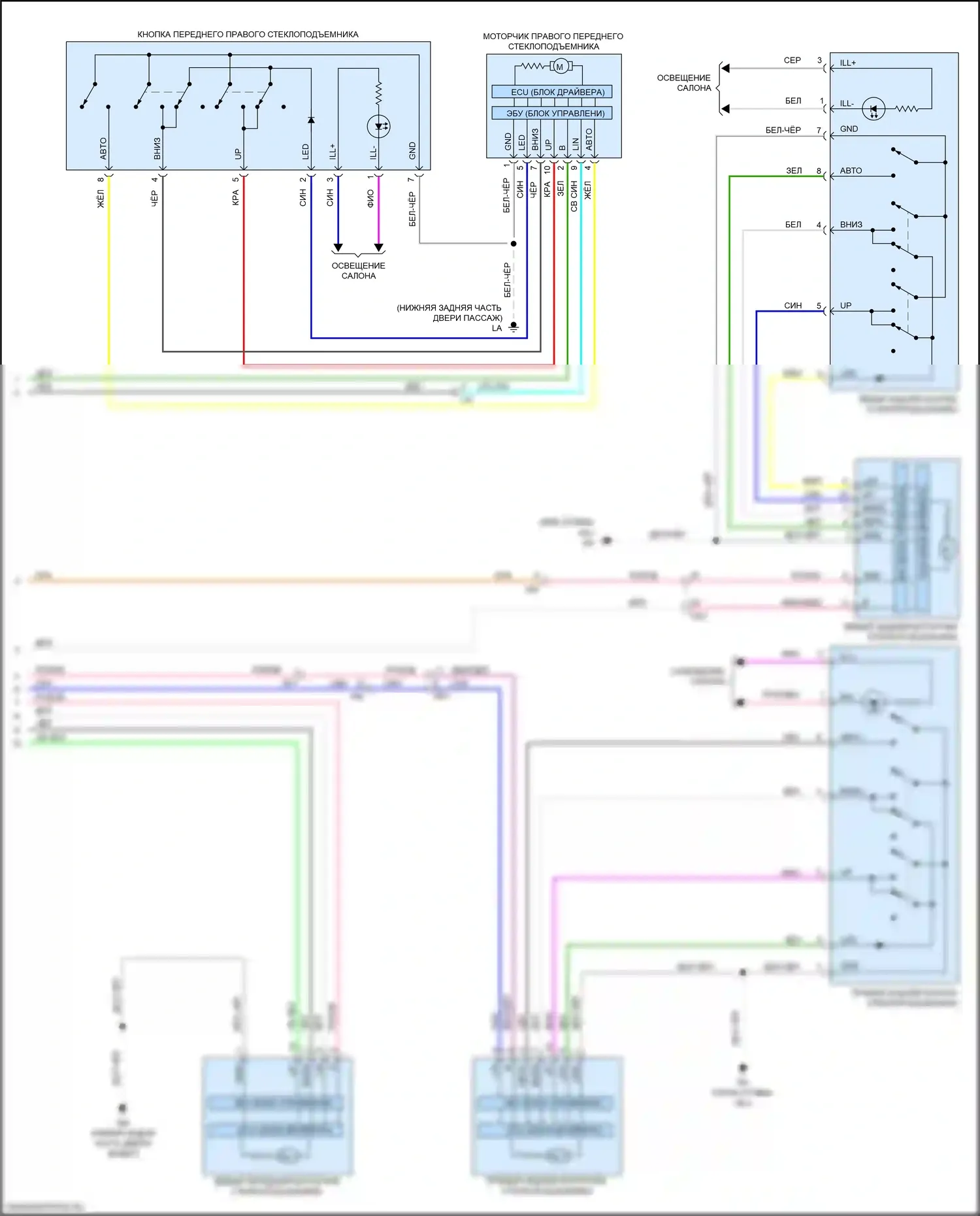 NX Lexus Z10 рестайлинг (2017-2021): Электросхема стеклоподъемников (2 из 2) 
