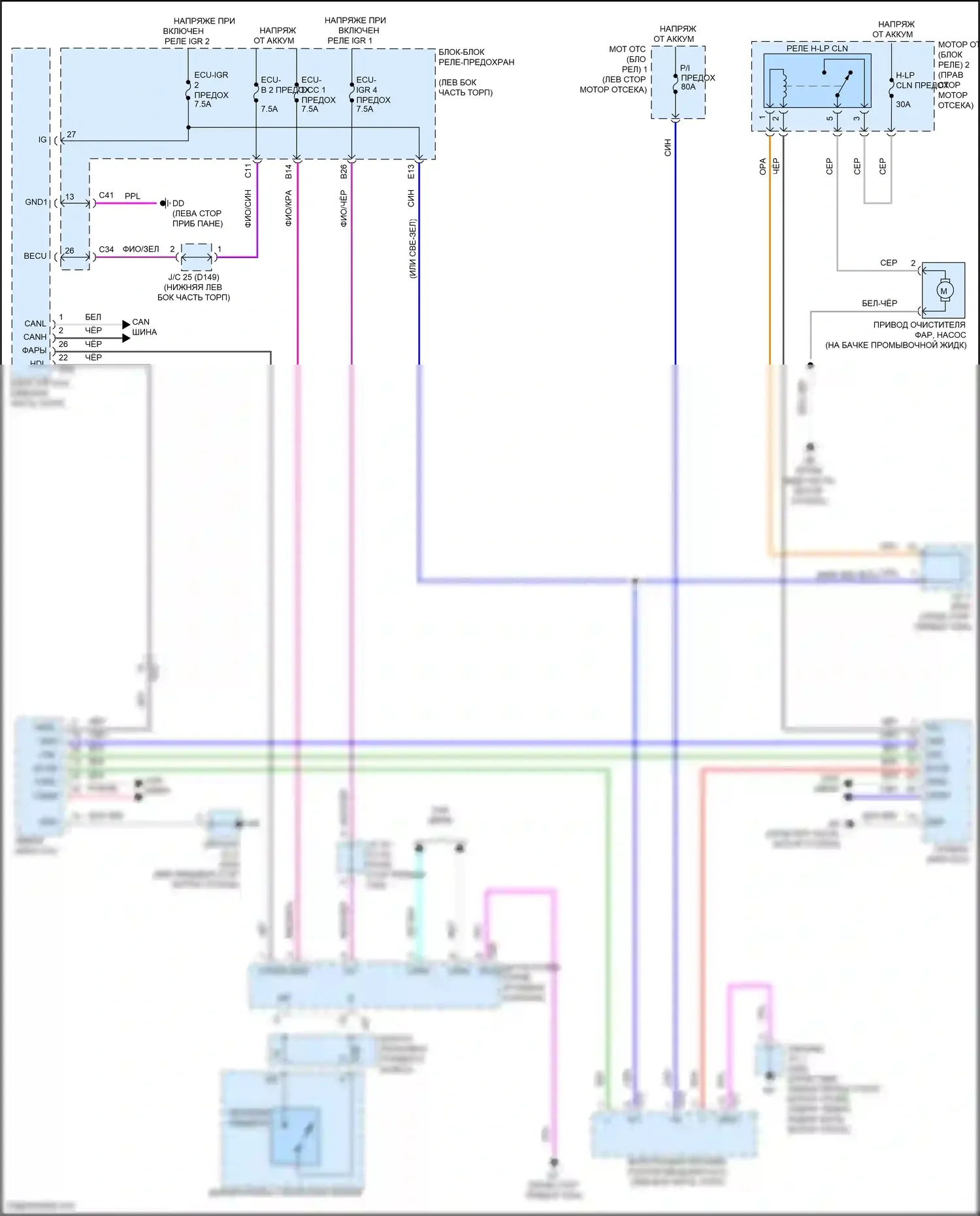 NX Lexus Z10 (2014-2017): Электросхема омывателя фар 