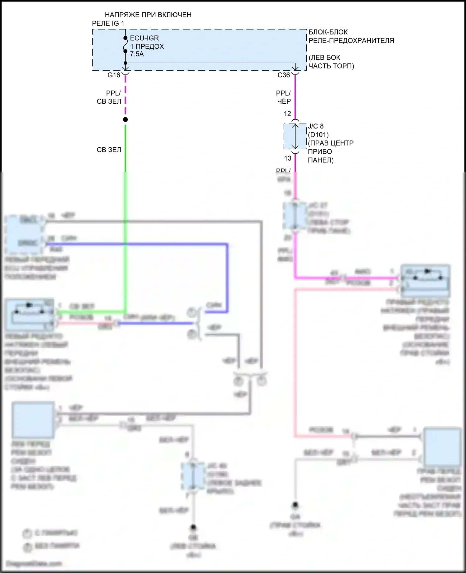 NX Lexus Z10 (2014-2017): Электросхема подушек безопасности 