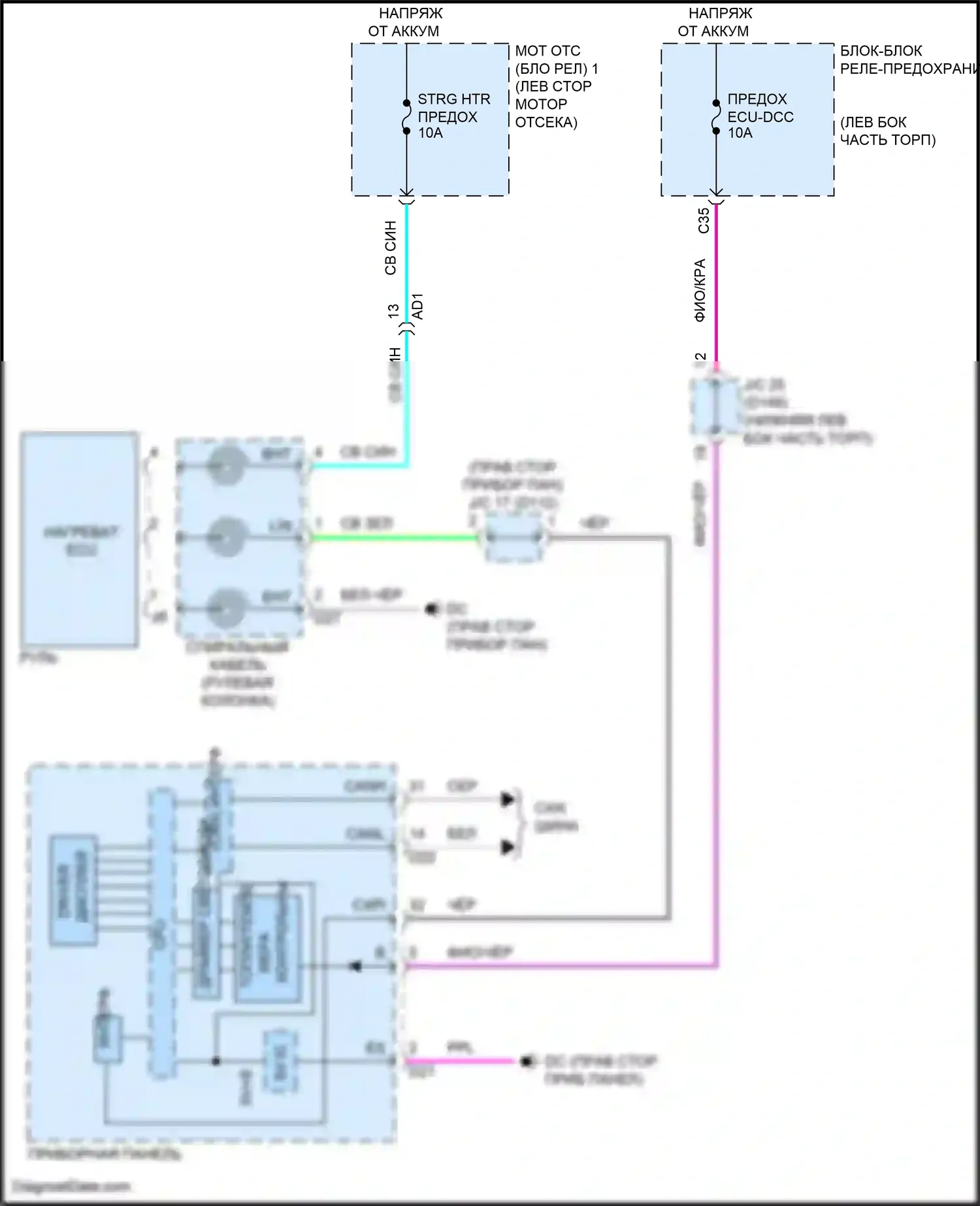 NX Lexus Z10 (2014-2017): Электросхема рулевого колеса с подогревом 