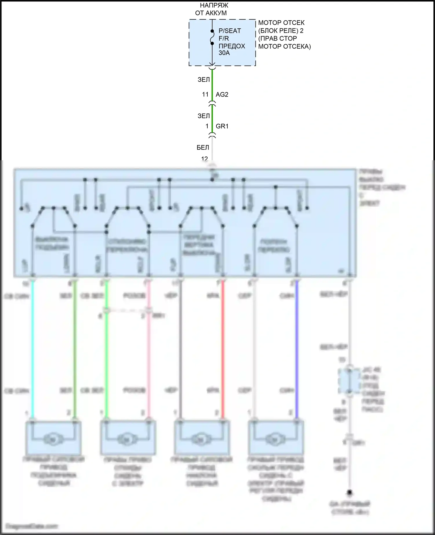 NX Lexus Z10 (2014-2017): Электросхема сиденья питания для пассажиров 