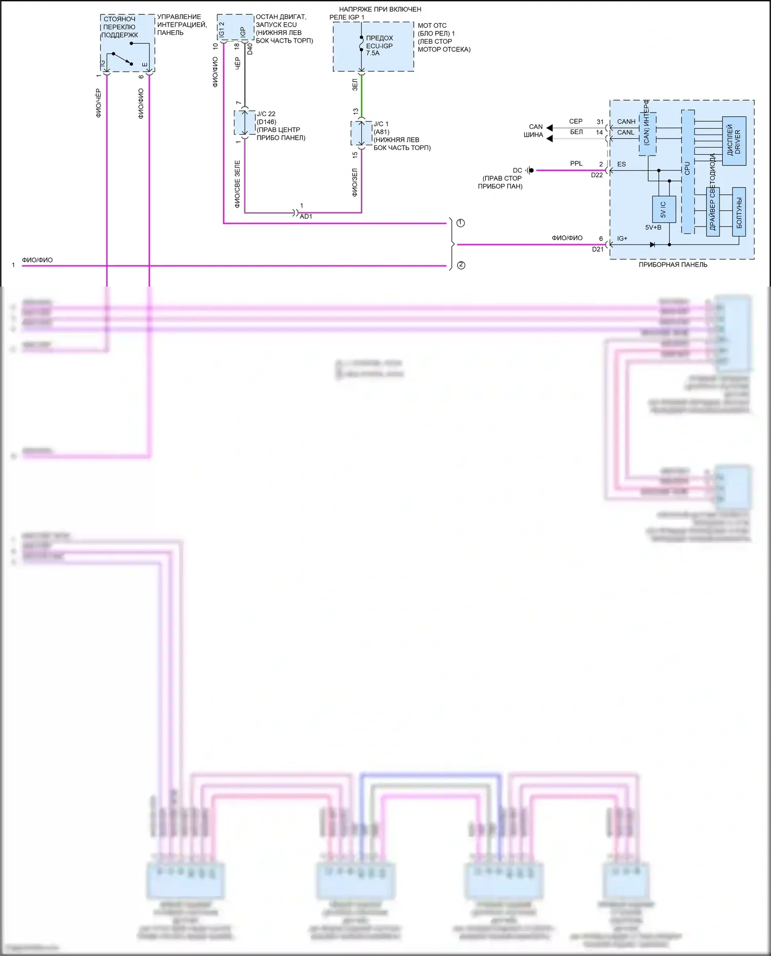 NX Lexus Z10 (2014-2017): Электросхема заднего гидролокатора (2 из 2) 