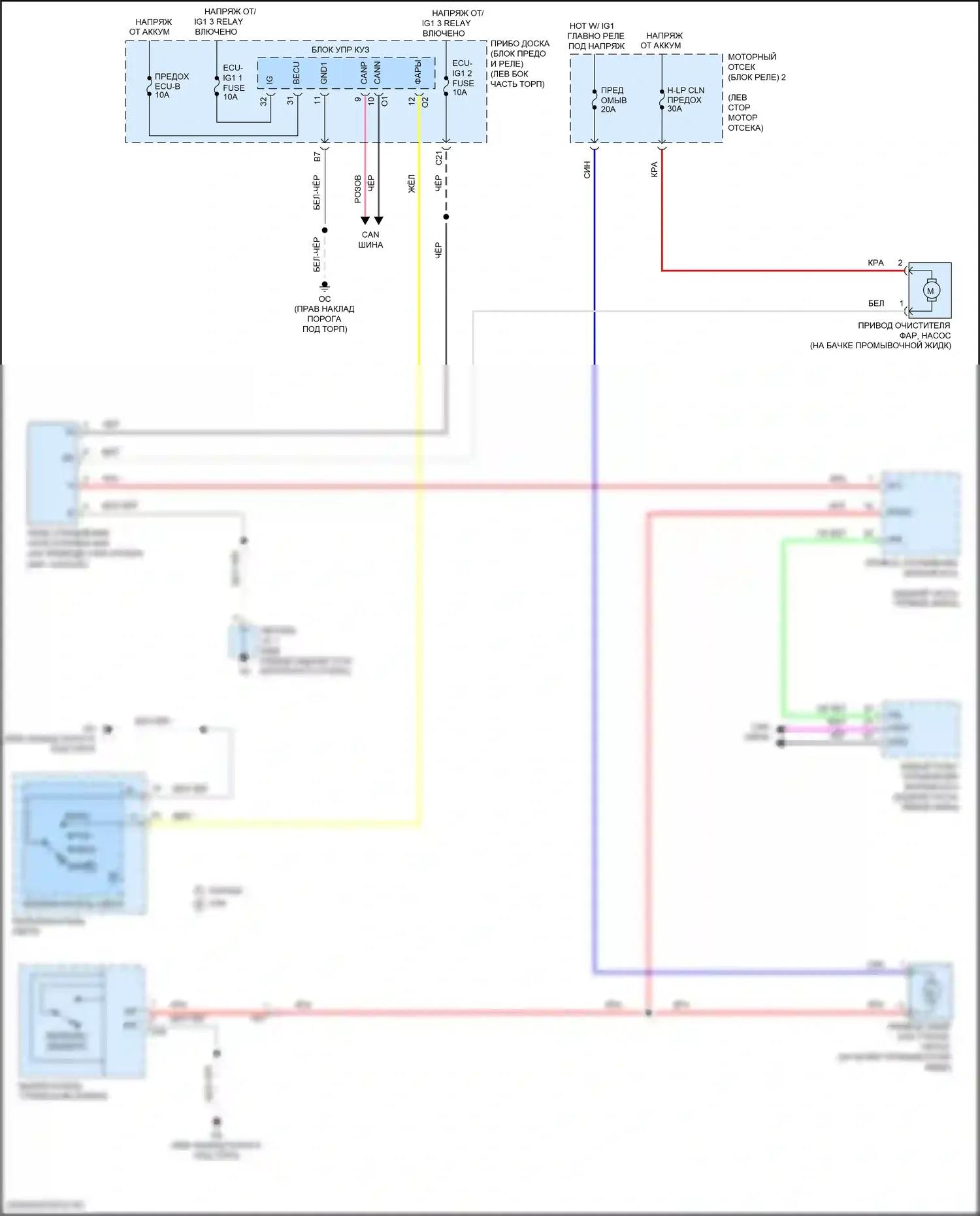 RC F Lexus I рестайлинг (2018-2024): Электросхема омывателя фар 