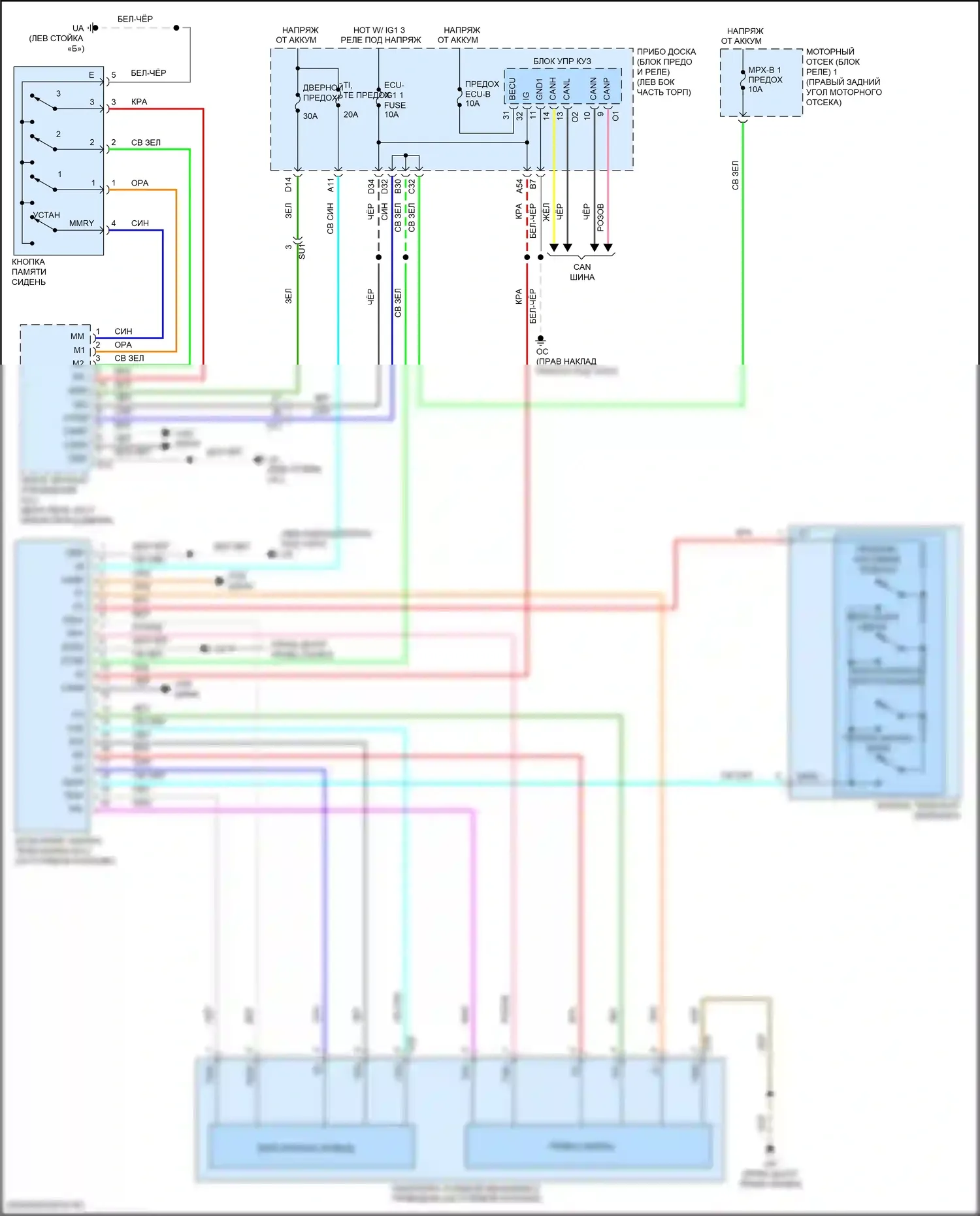 RC F Lexus I рестайлинг (2018-2024): Электросхема наклона питания памяти и телескопического подключения питания 