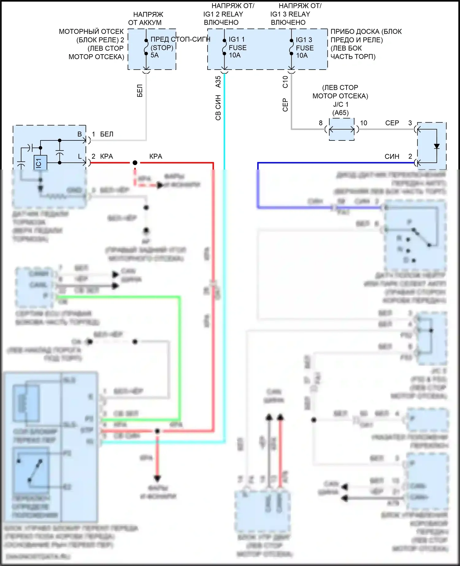 RC Lexus I рестайлинг (2018-2024): Электросхема блокировки селектора 