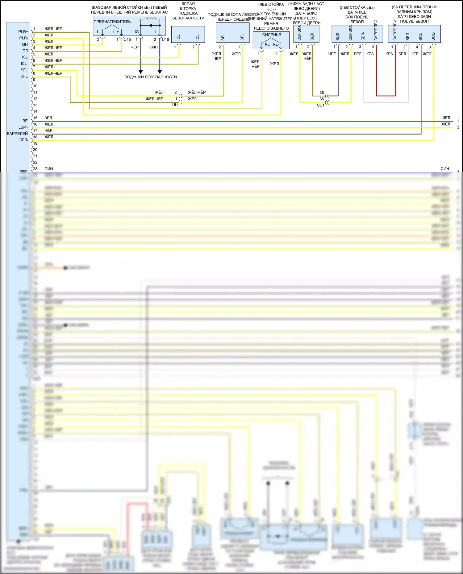 RC Lexus I рестайлинг (2018-2024): Электросхема подушек безопасности (1 из 3) 