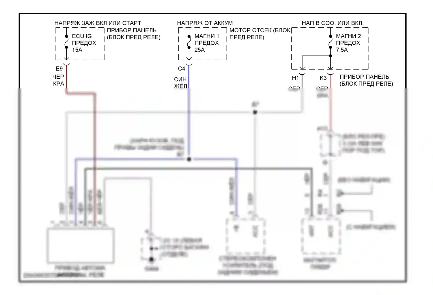 RX Lexus I (1997-2003): Электросхема силовой антенны 