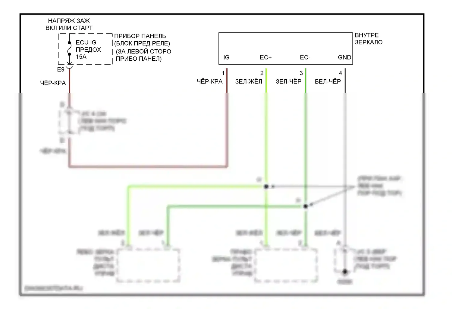 RX Lexus I (1997-2003): Электросхема электрохромного зеркала 