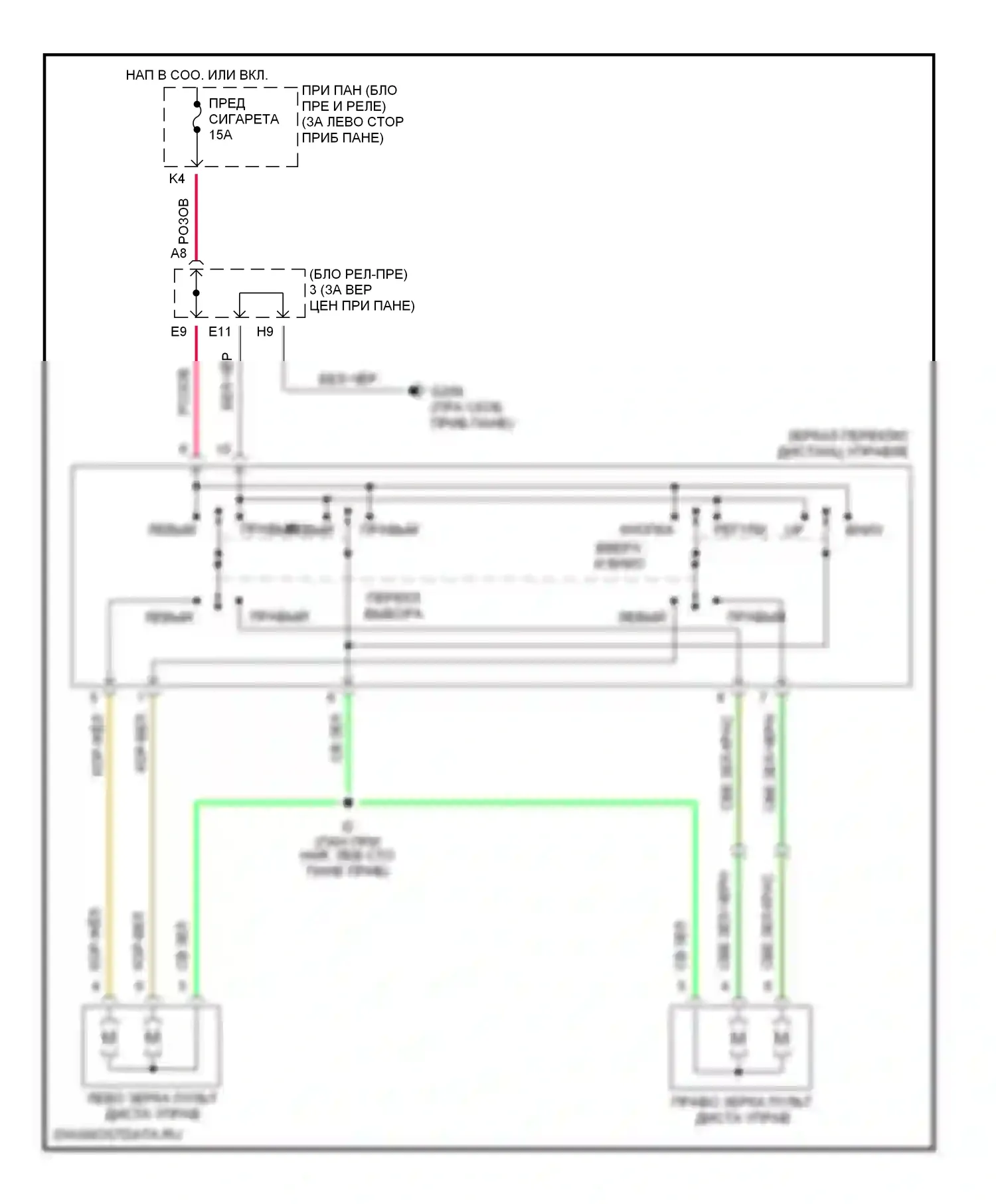 RX Lexus I (1997-2003): Электросхема управления зеркалами заднего вида 