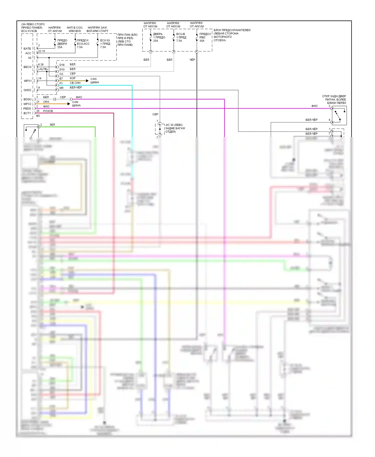 RX Lexus II рестайлинг (2006-2009): Электросхема системы помощи при закрытии двери багажника 