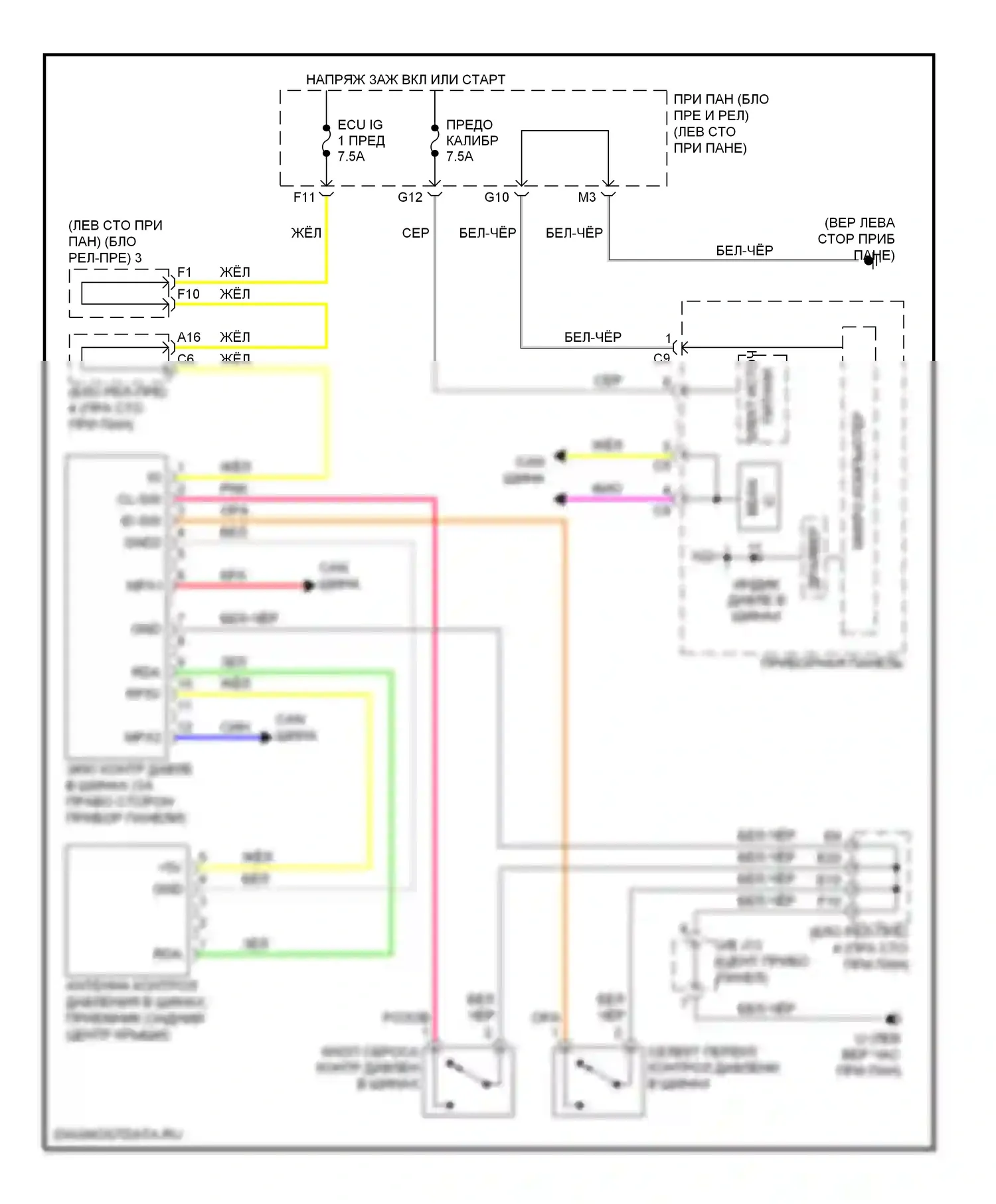 RX Lexus II рестайлинг (2006-2009): Электросхема контроля давления в шинах 