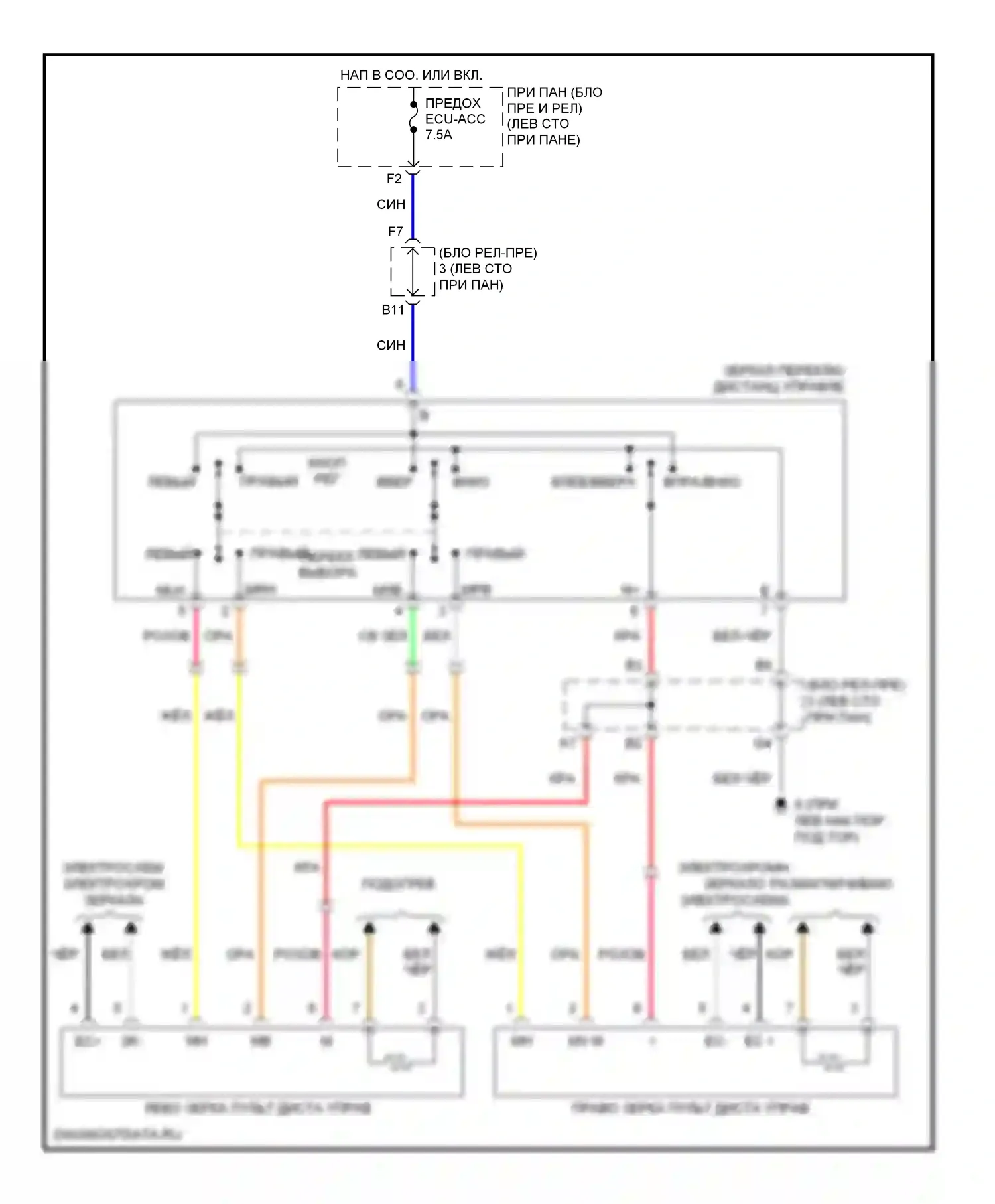 RX Lexus II рестайлинг (2006-2009): Электросхема управления зеркалами заднего вида 