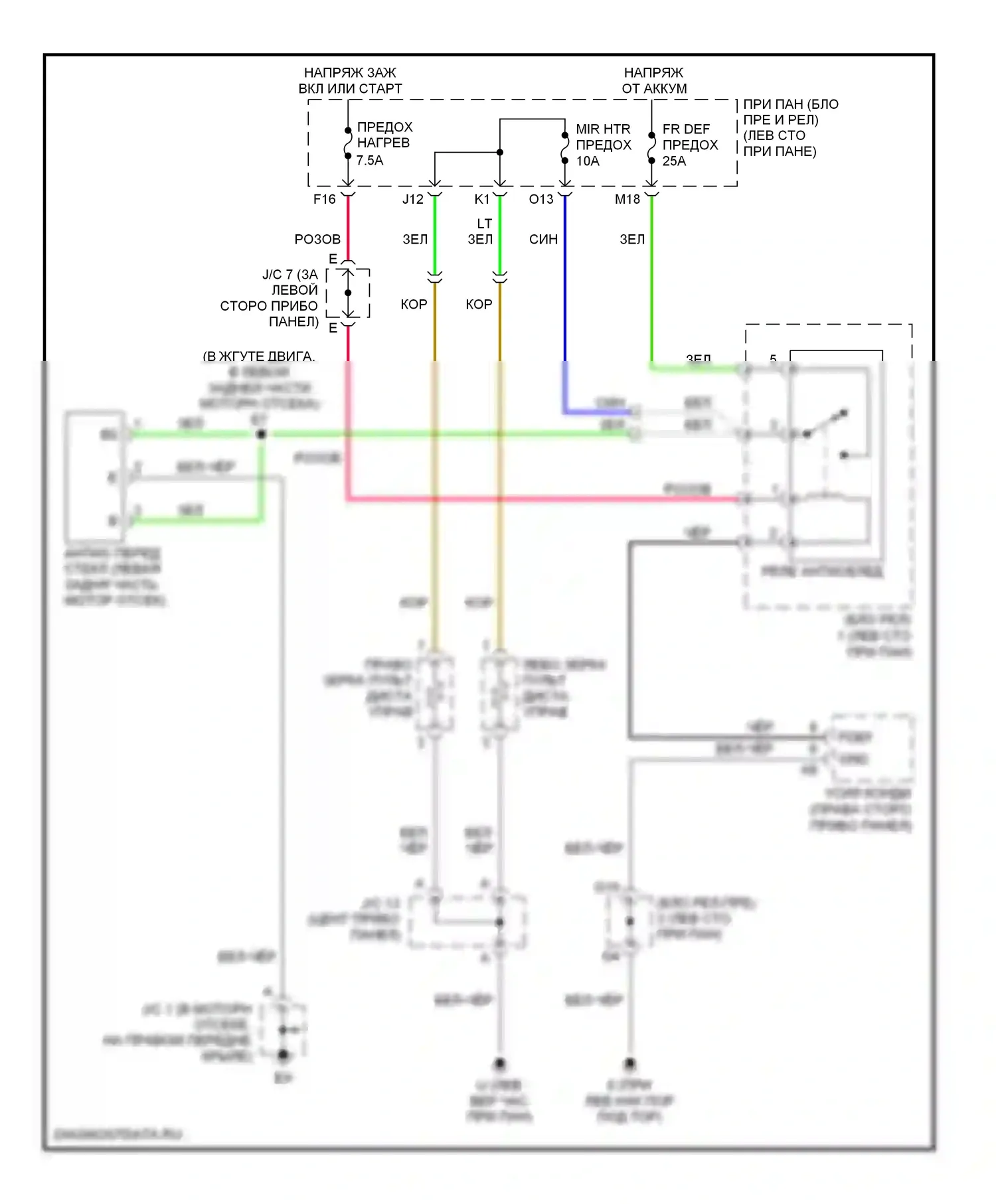 RX Lexus II (2003-2006): Дворник электросхема антиобледенителя и обогреваемого зеркала 