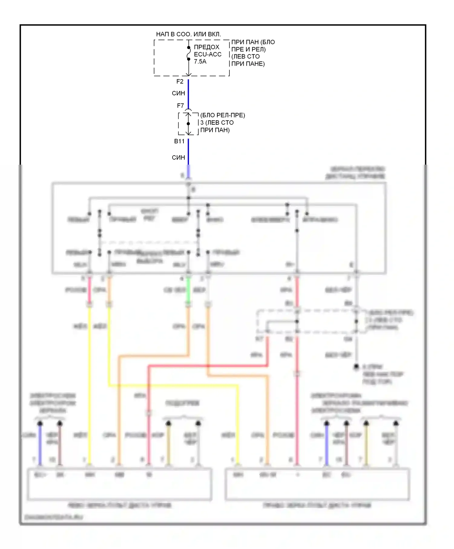 RX Lexus II (2003-2006): Электросхема управления зеркалами заднего вида 