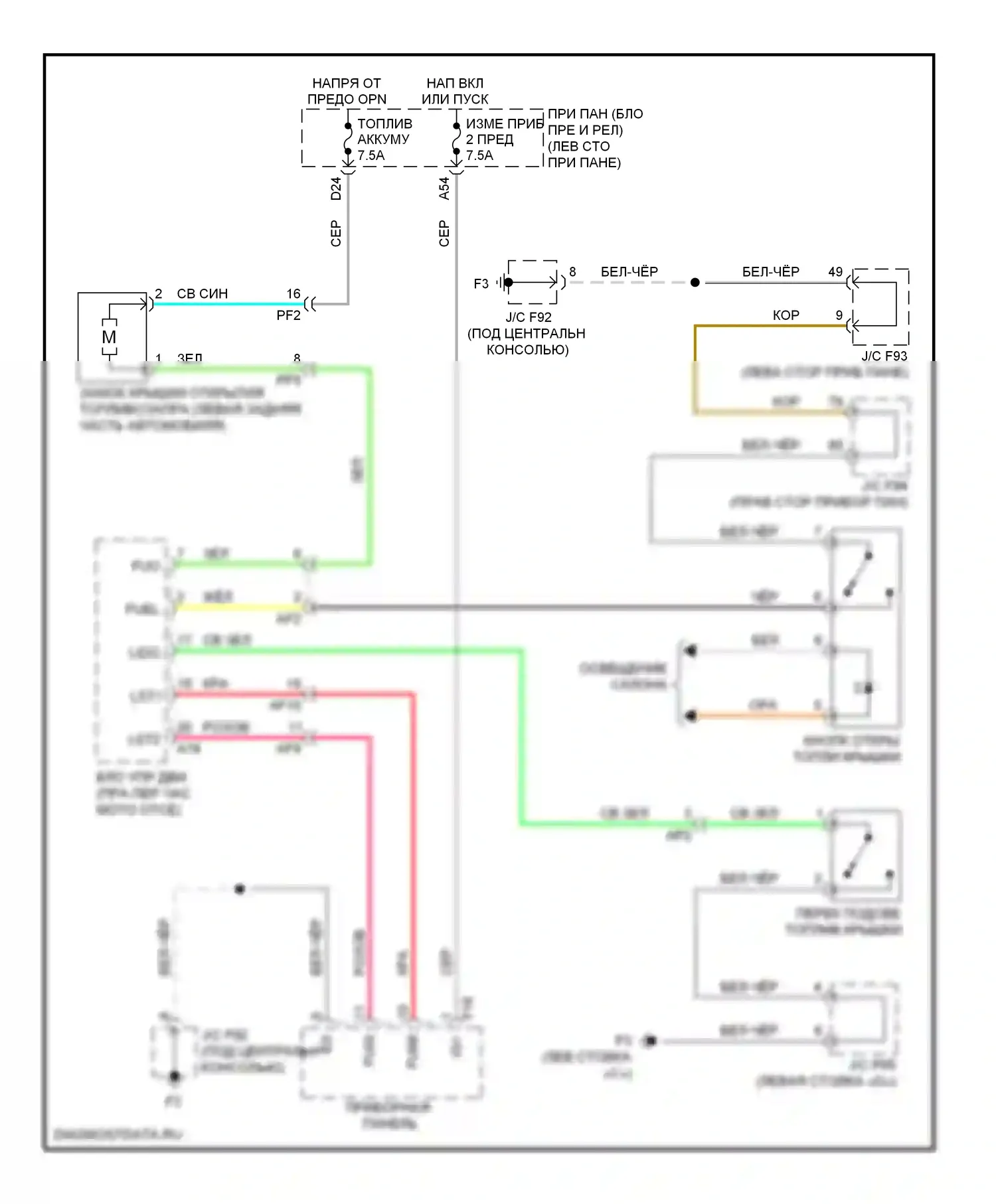 RX Lexus III рестайлинг (2012-2015): Электросхема открытия лючка топливного бака 