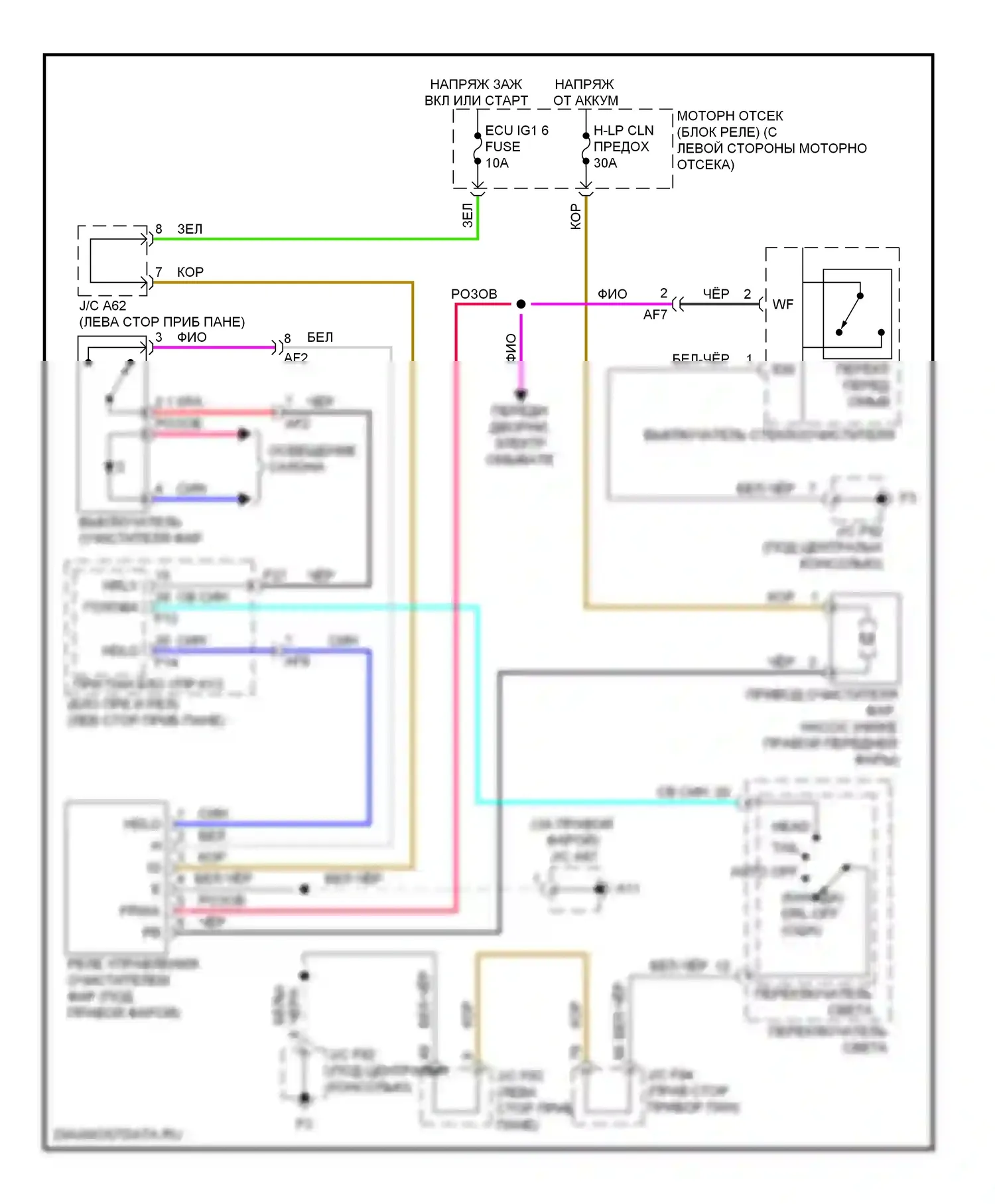 RX Lexus III рестайлинг (2012-2015): Электросхема омывателя фар 