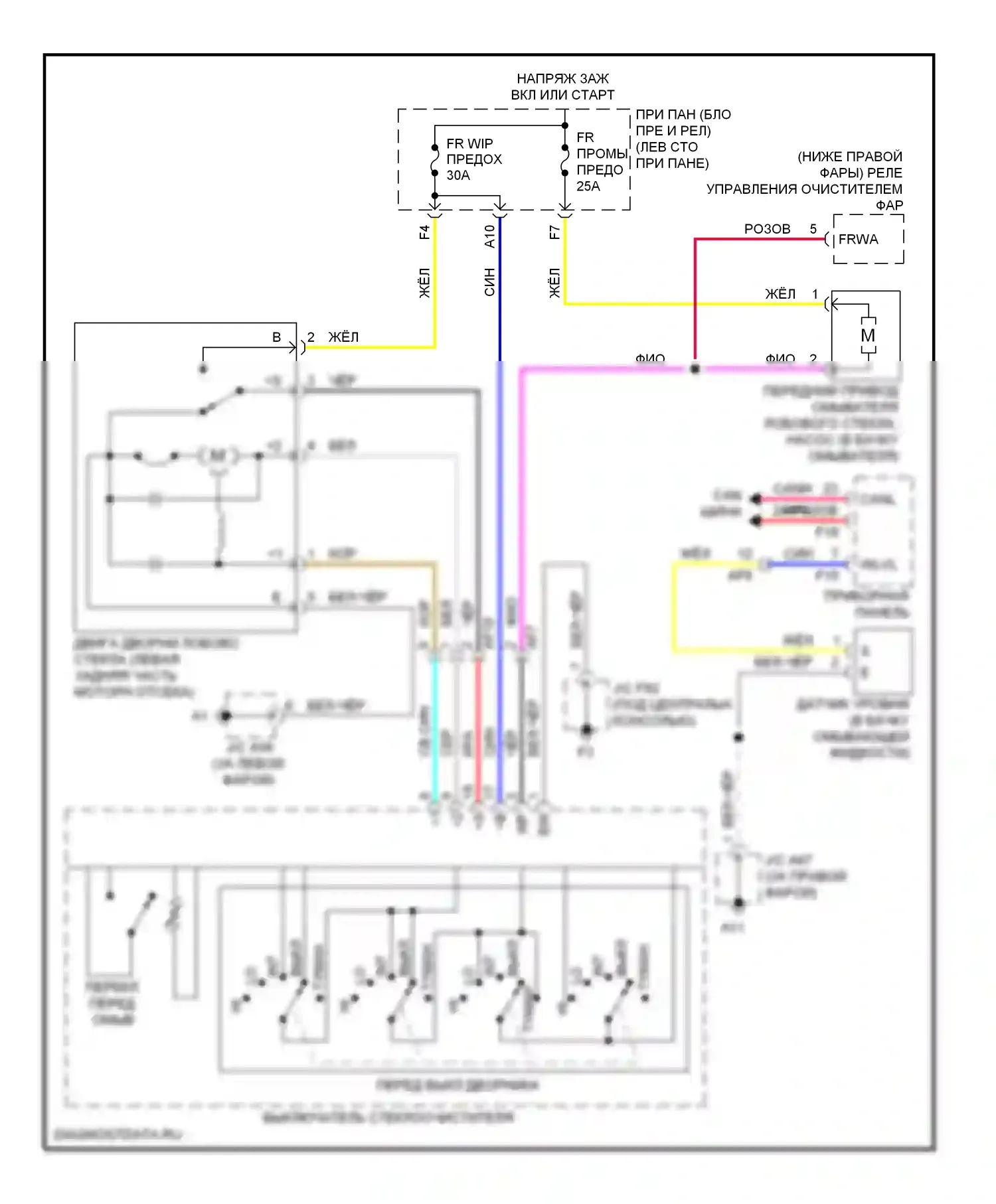 RX Lexus III рестайлинг (2012-2015): Электросхема передних дворников и омывателей, без автоматического дворника 