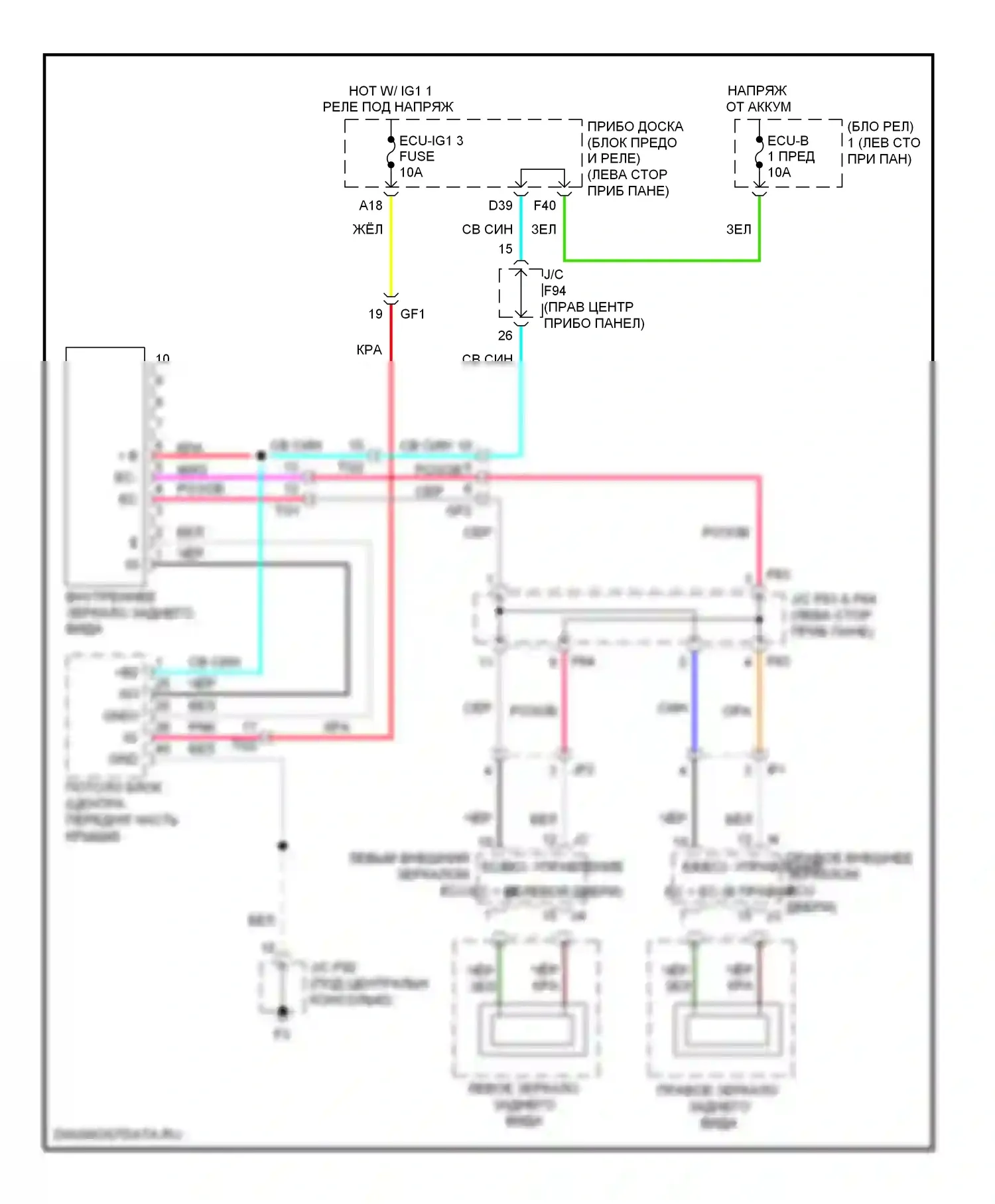 RX Lexus III рестайлинг (2012-2015): Электросхема электрохромного зеркала, без дисплея 