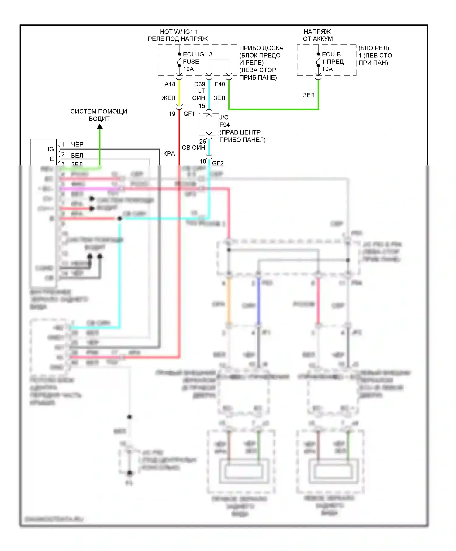 RX Lexus III рестайлинг (2012-2015): Электросхема электрохромного зеркала, с дисплеем 