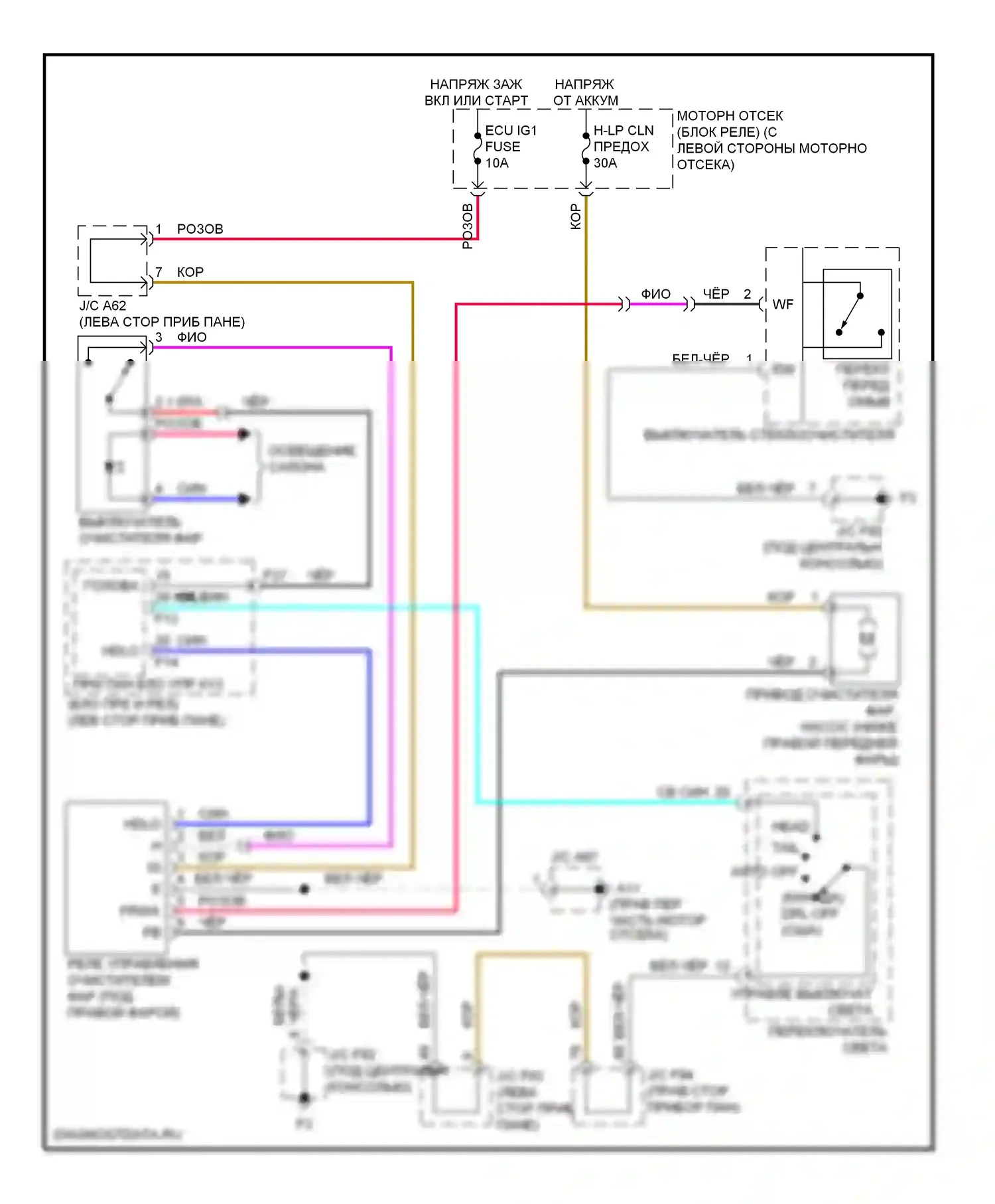 RX Lexus III (2008-2012): Электросхема омывателя фар 
