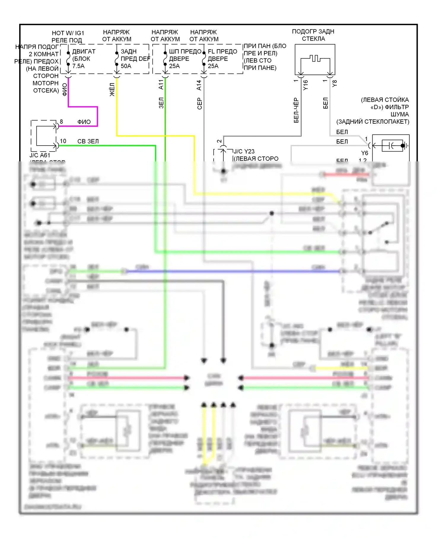 RX Lexus III (2008-2012): Электросхема заднего подогрева и обогреваемых зеркал 