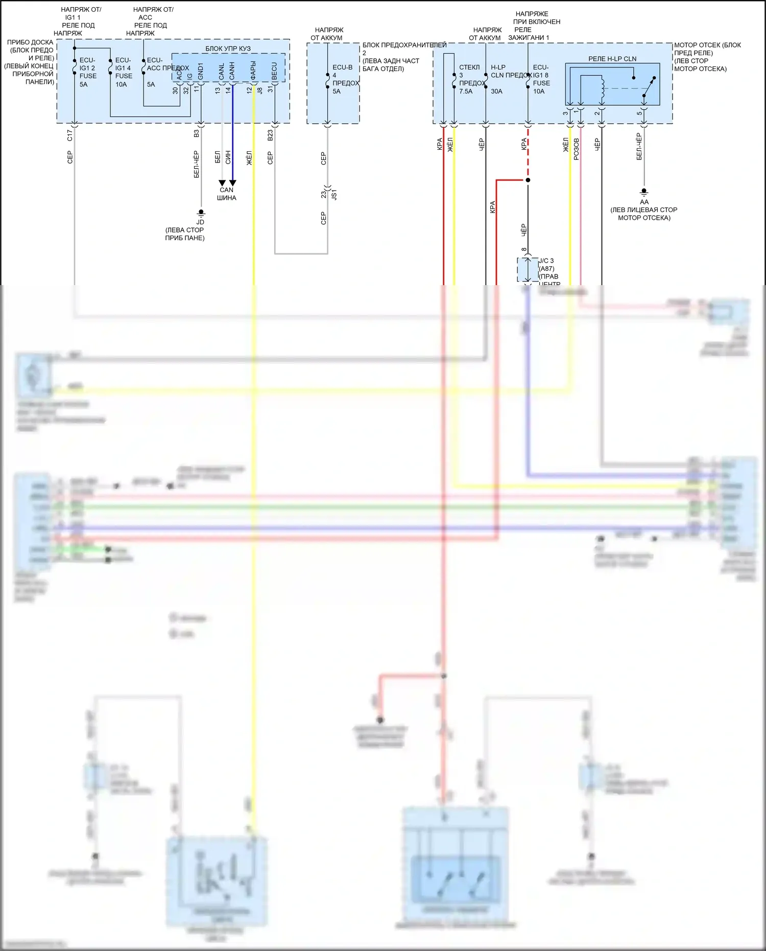 RX Lexus IV рестайлинг (2019-2023): Электросхема омывателя фар 