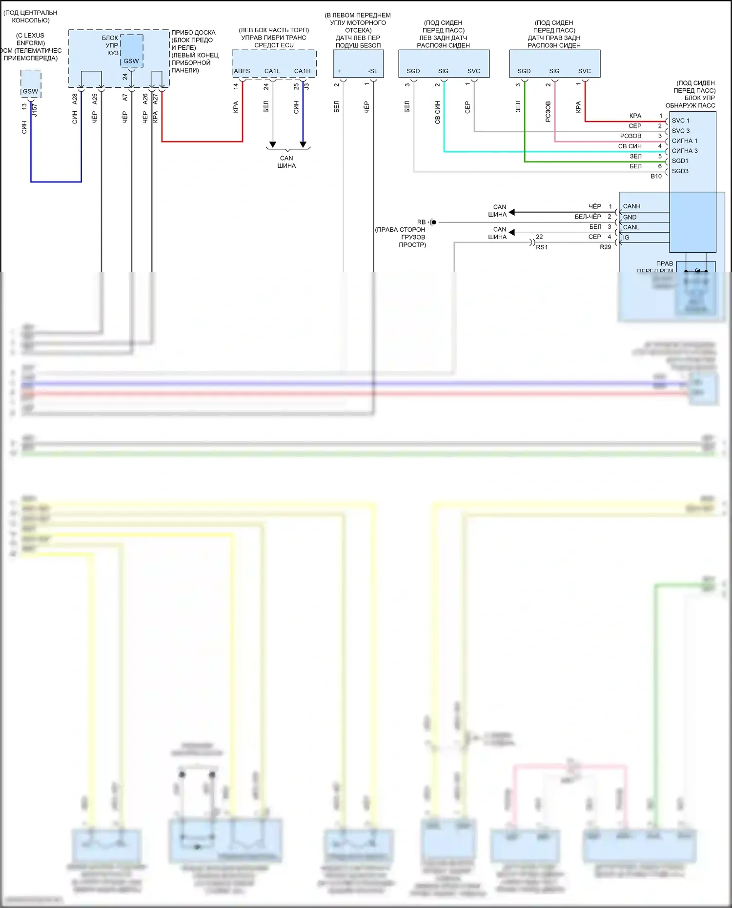 RX Lexus IV рестайлинг (2019-2023): Электросхема подушек безопасности (2 из 3) 