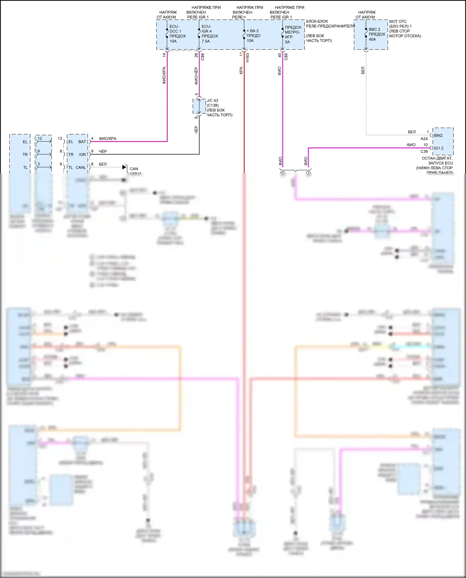 RX Lexus V (2022-2024): Электросхема мониторинга в слепой зоне 