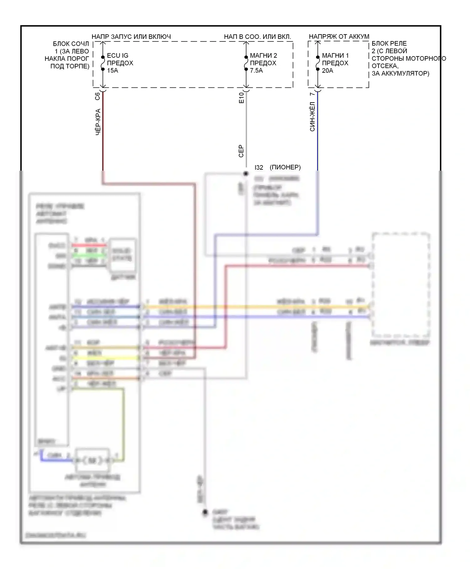 SC Lexus I (1991-2001): Электросхема силовой антенны 
