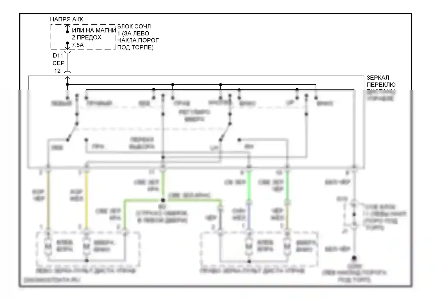 SC Lexus I (1991-2001): Электросхема управления зеркалами заднего вида 