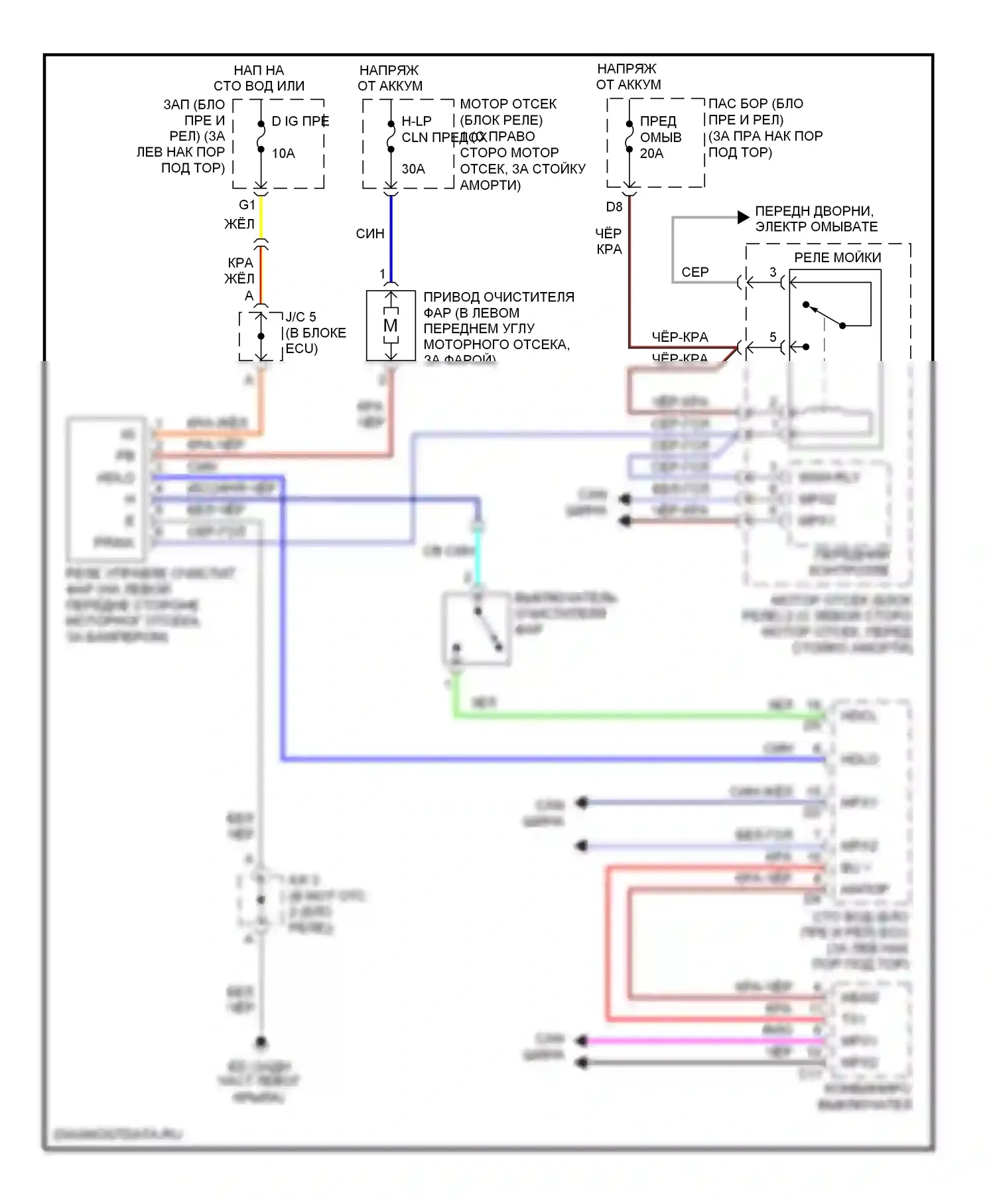 SC Lexus II рестайлинг (2005-2010): Электросхема омывателя фар 