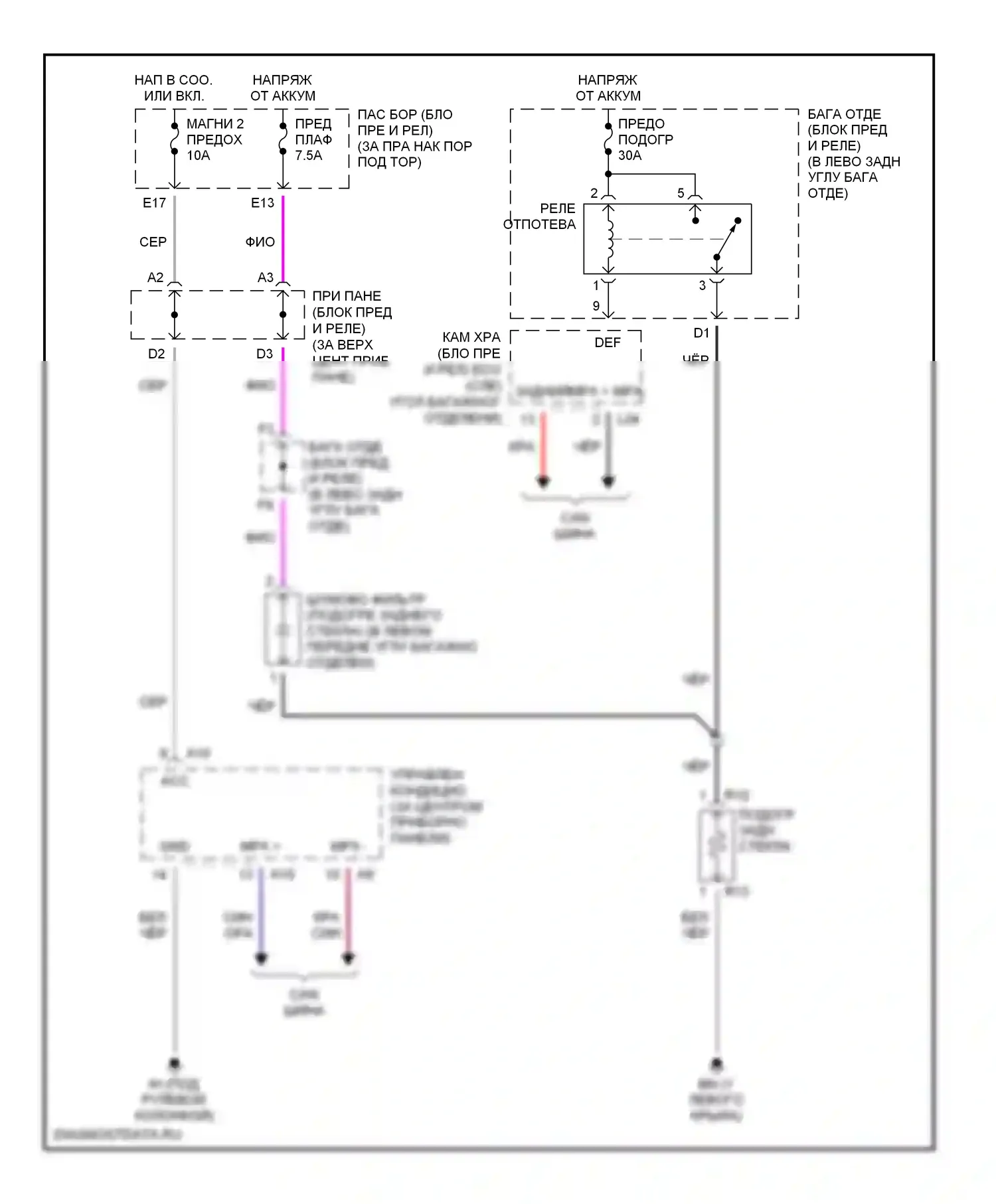 SC Lexus II (2001-2005): Электросхема заднего подогрева 
