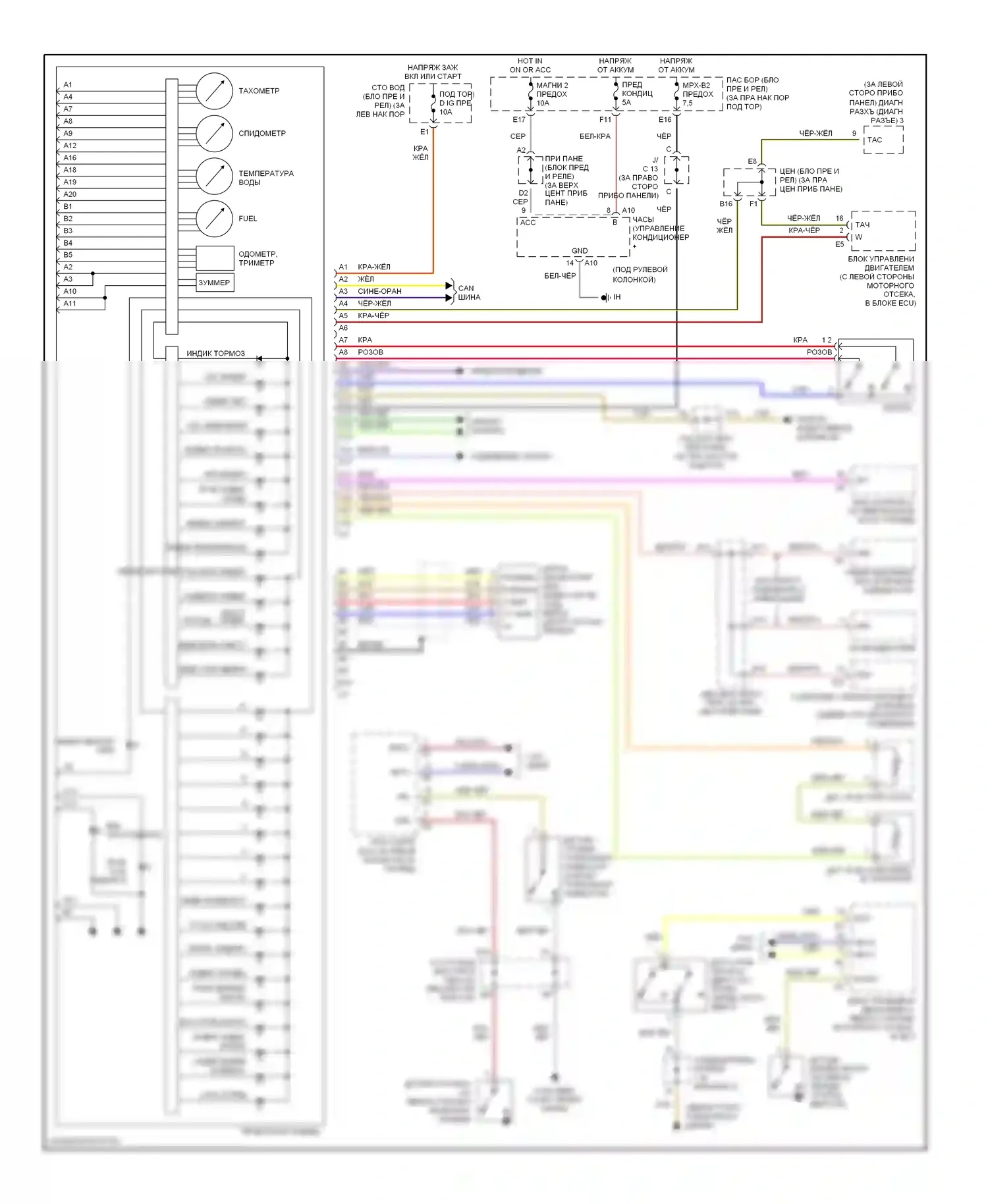 SC Lexus II (2001-2005): Электросхема приборной панели 